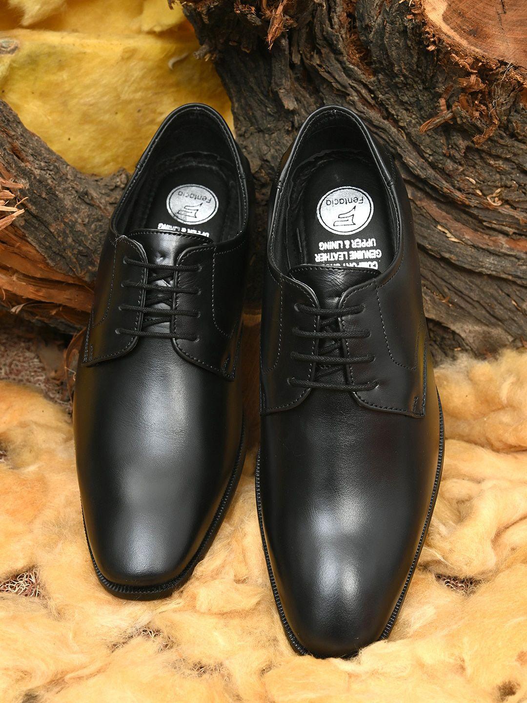 fentacia men black solid leather formal derbys