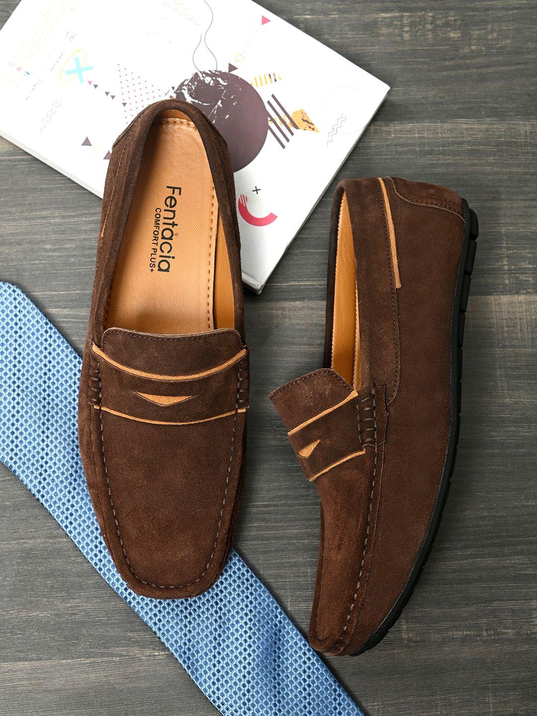 fentacia men brown solid penny loafers