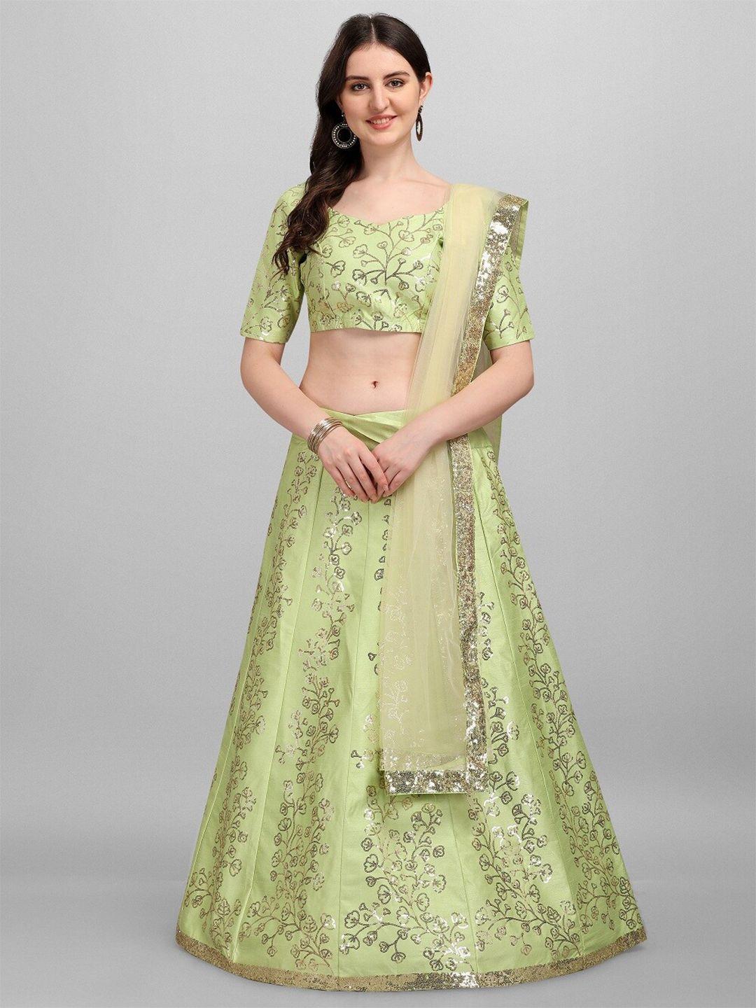 fashion basket green embellished sequinned semi-stitched lehenga & unstitched choli set