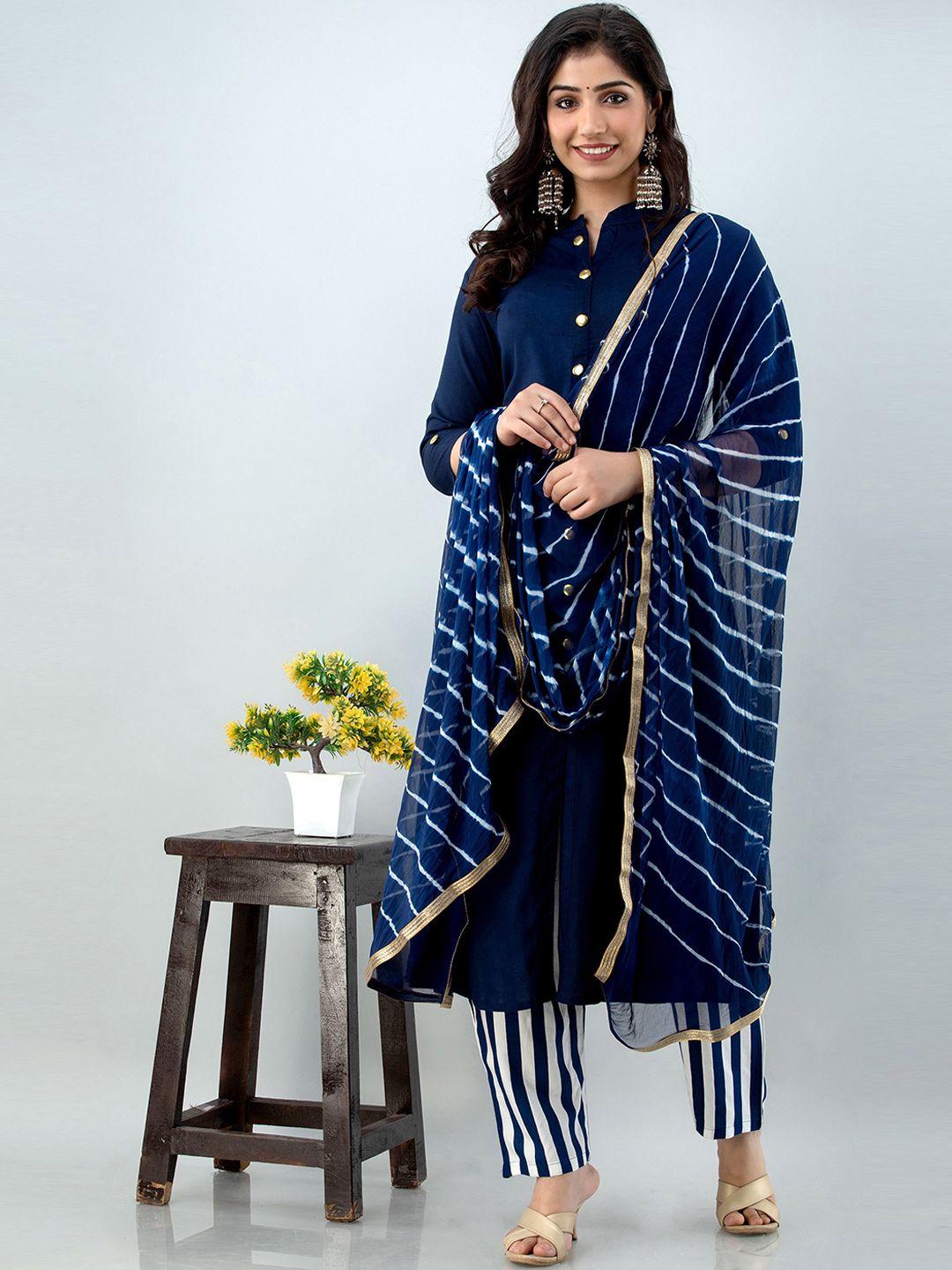 lovista women blue printed kurta with trousers & with dupatta