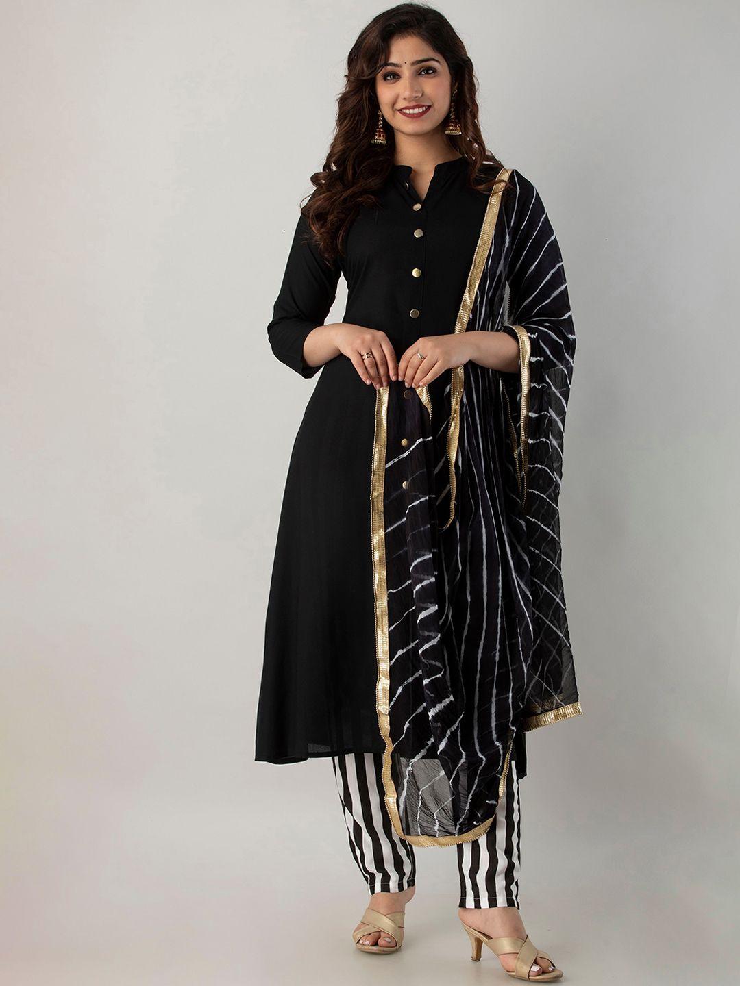 lovista women black & white a-line kurta with trousers & with dupatta