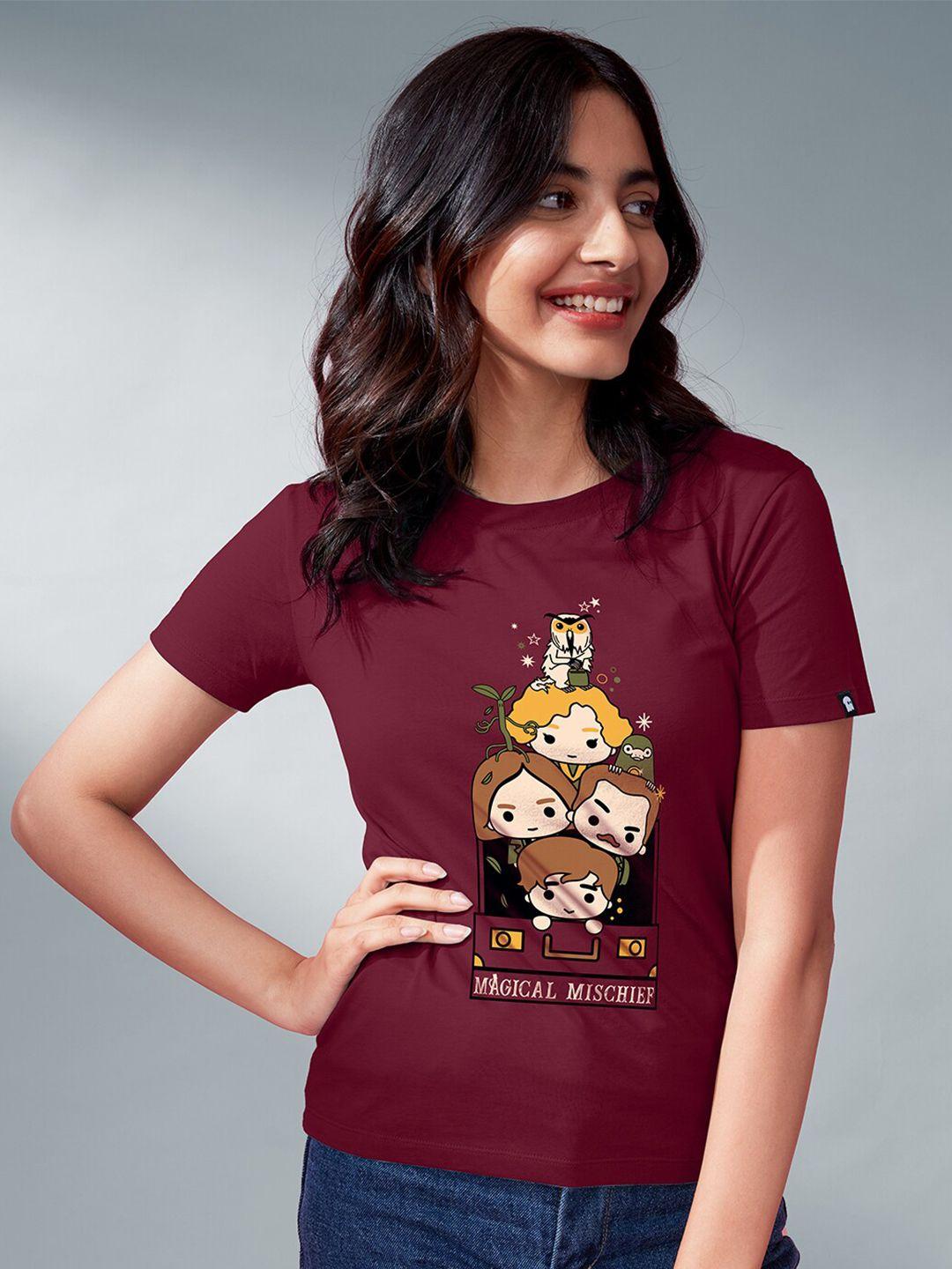 the souled store women burgundy magical mischief printed t-shirt