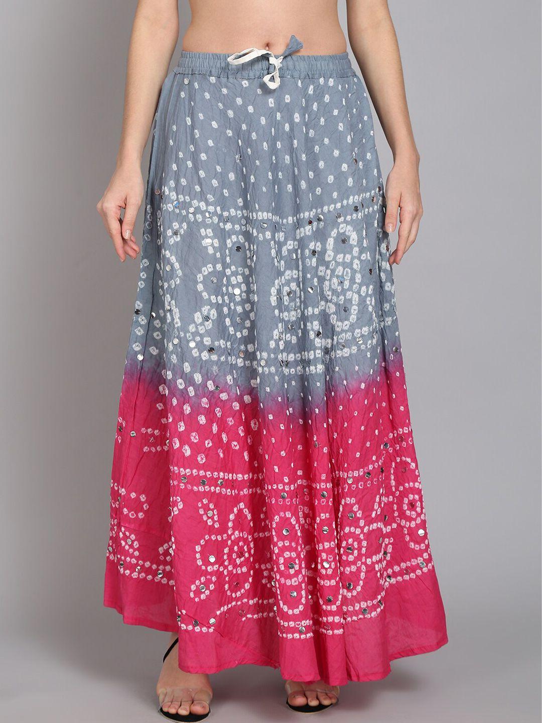 soundarya women grey & pink printed cotton skirt