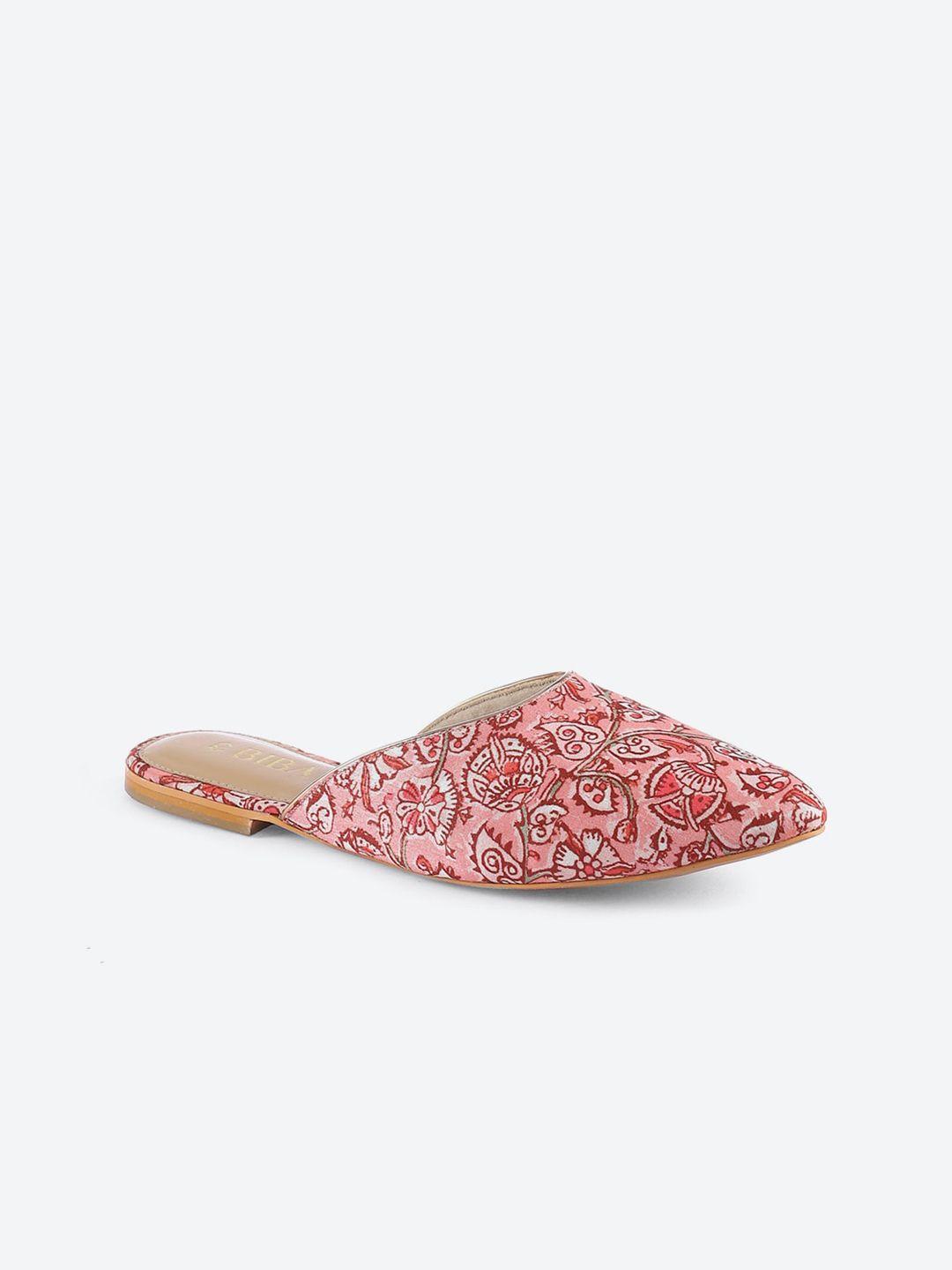 biba women pink printed ethnic mules flats