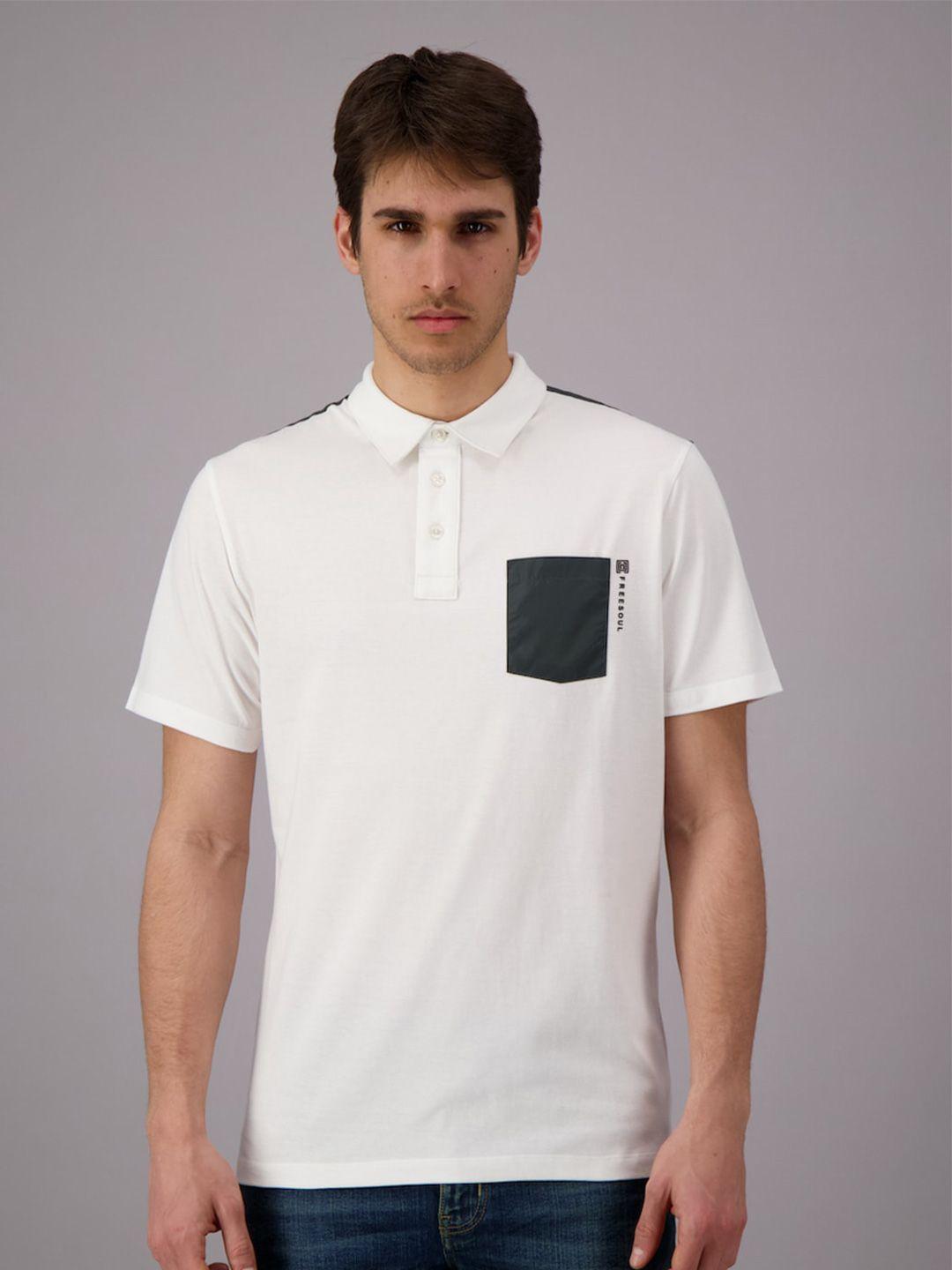 freesoul men white polo collar pure cotton t-shirt