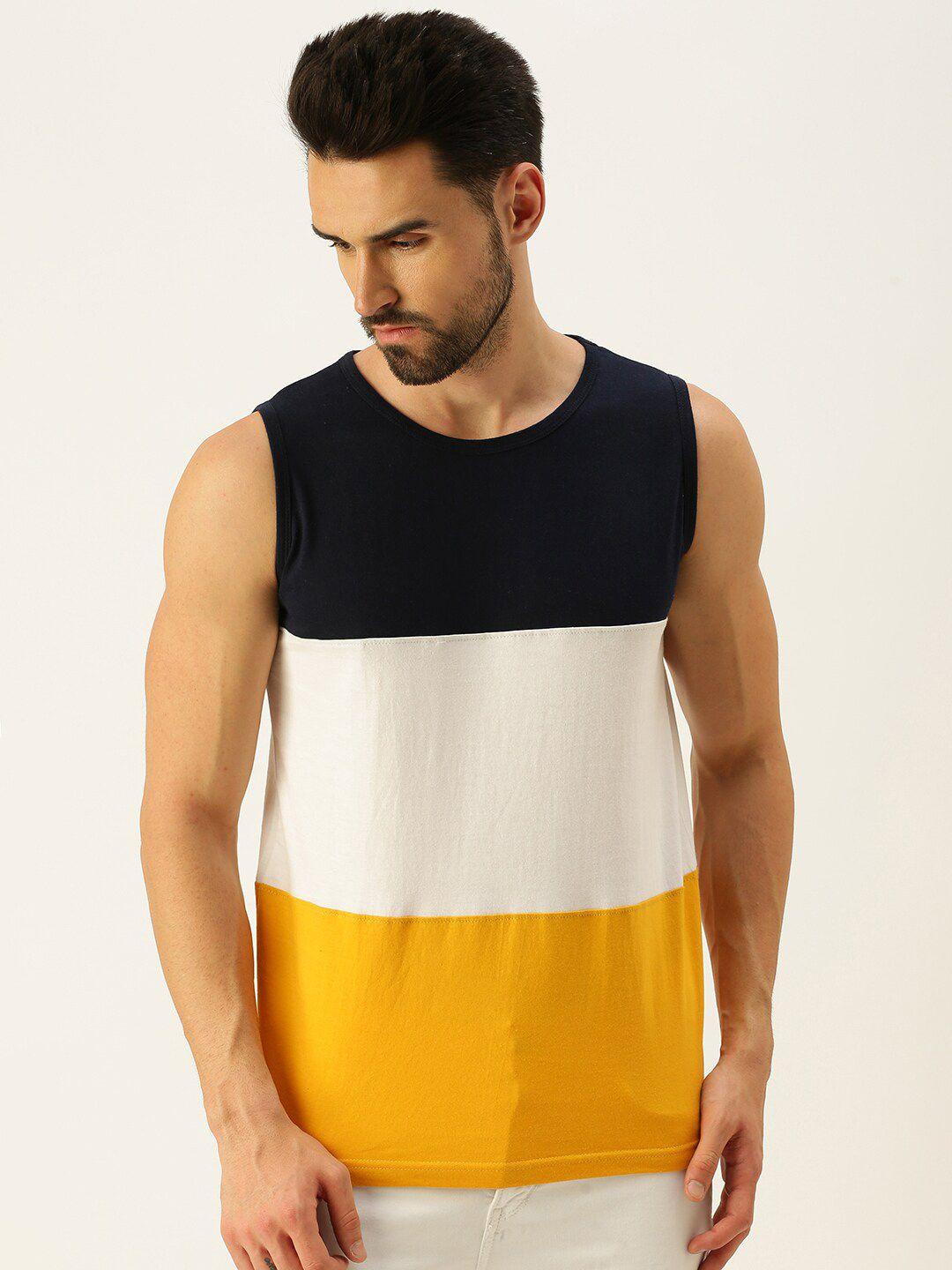 veirdo men black & yellow colourblocked t-shirt