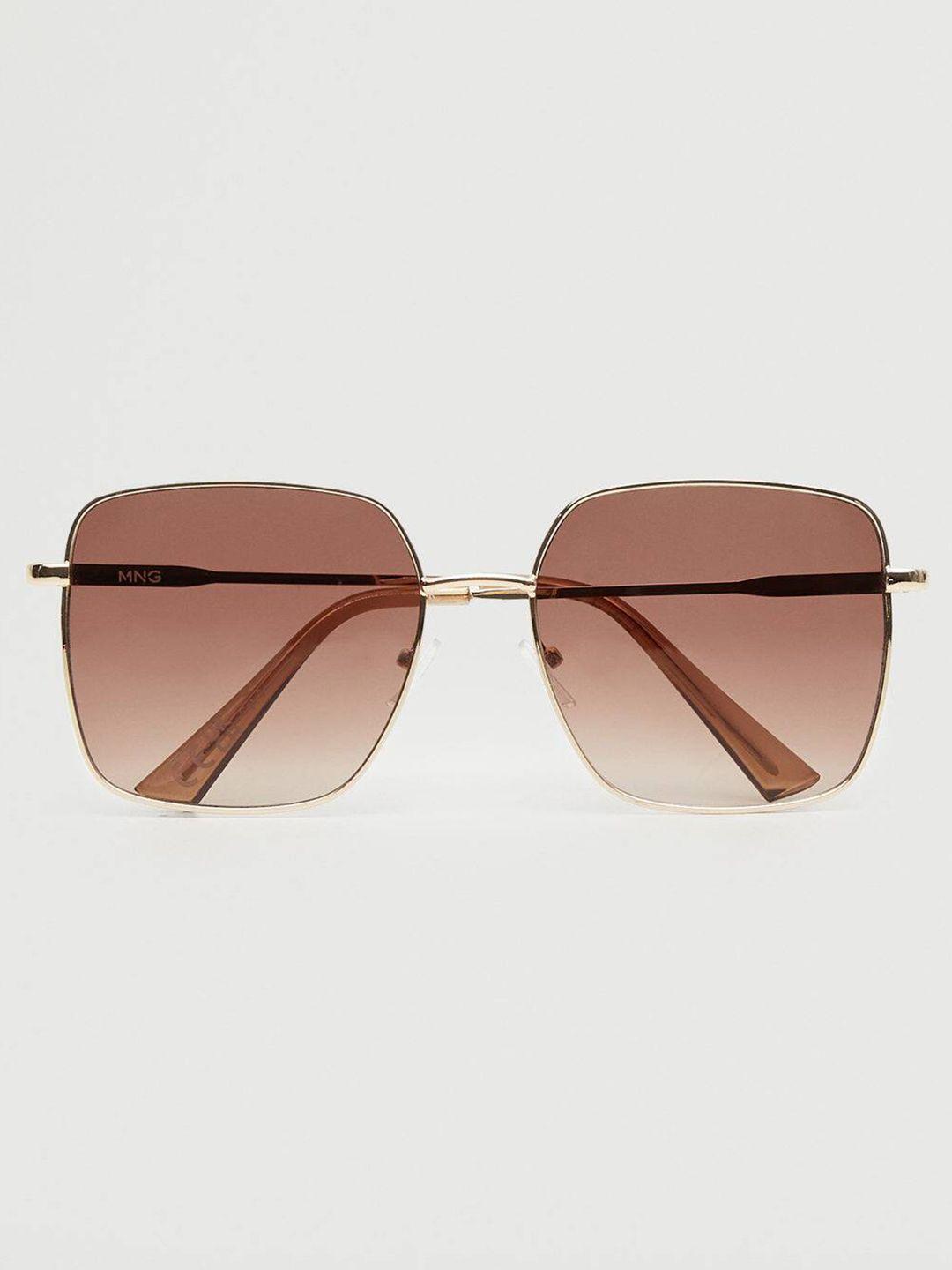 mango women brown lens & gold-toned rectangle sunglasses with uv protected lens