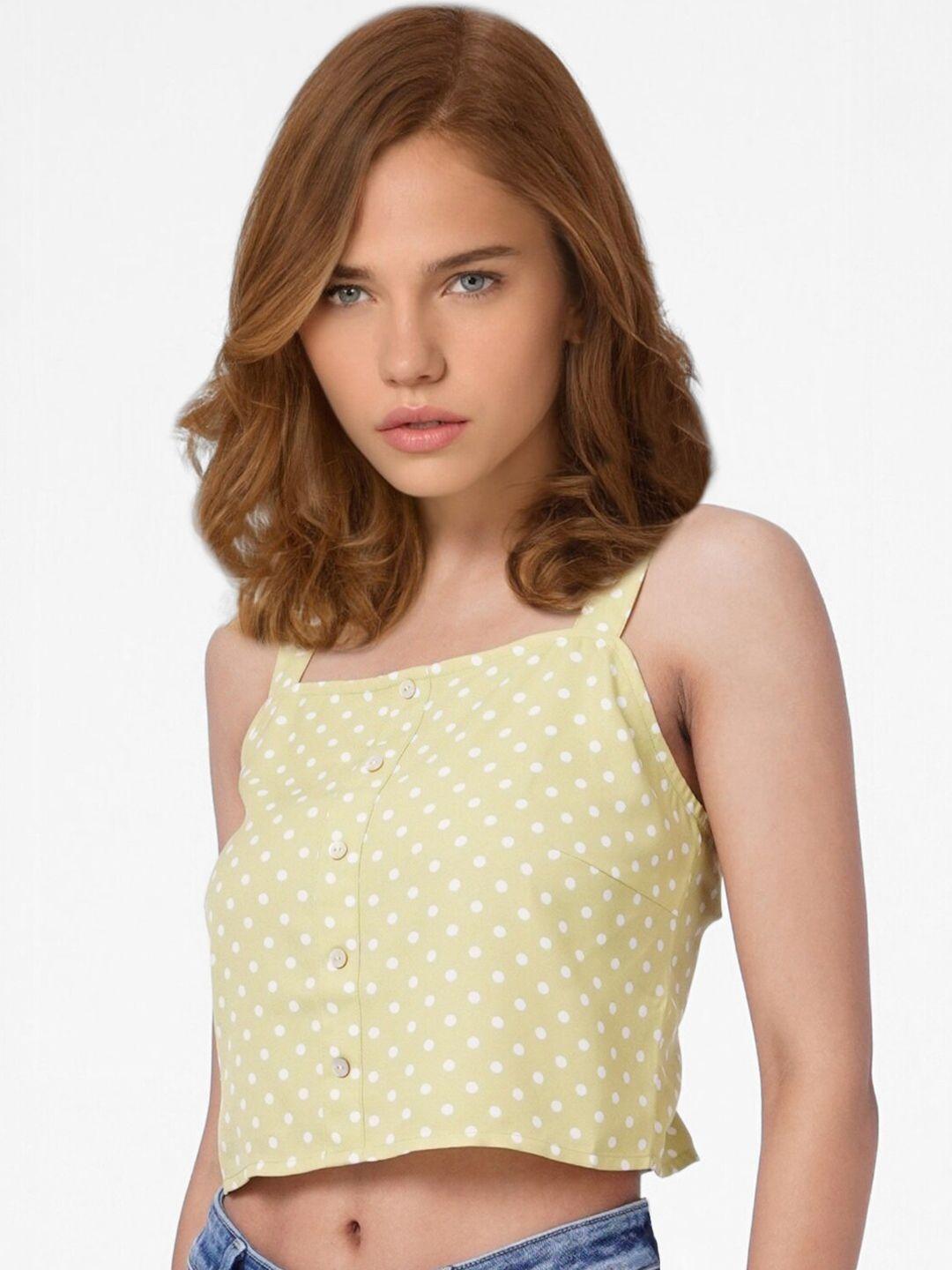 only women green polka dot printed crop top