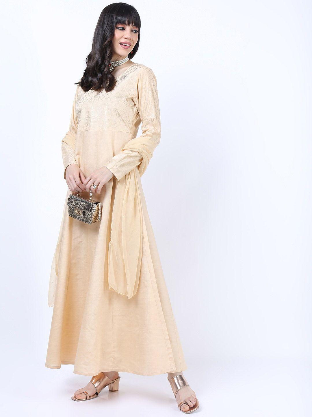 vishudh beige ethnic maxi dress with jacket