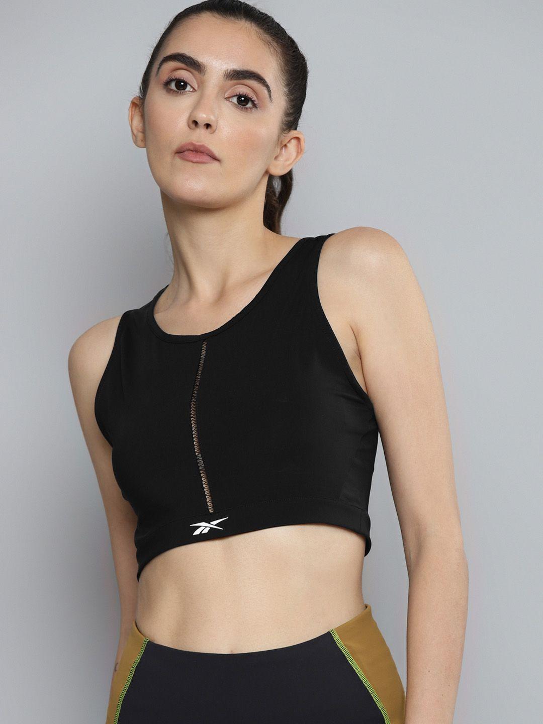 reebok black solid ts lux perform crop top