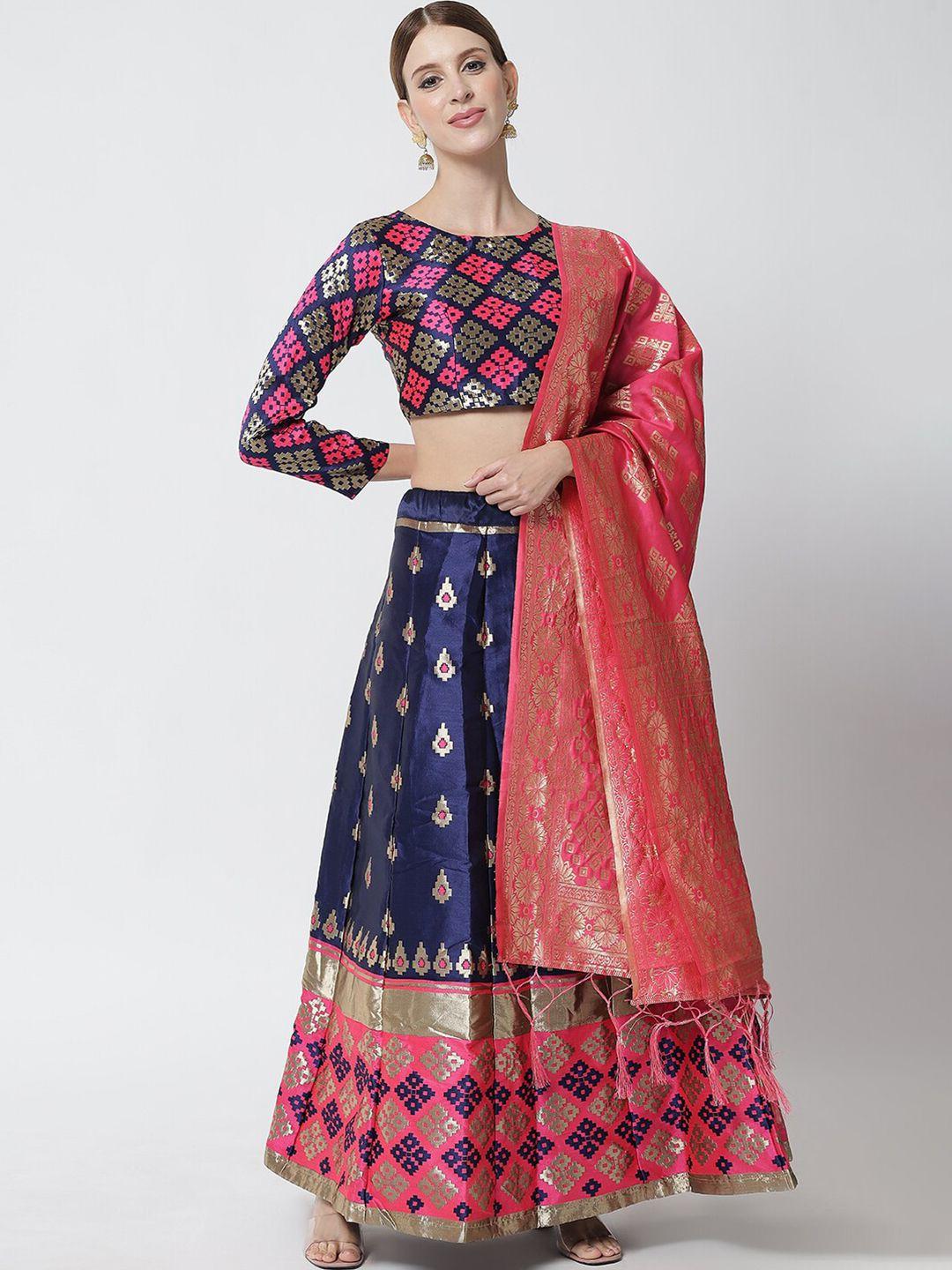 divastri navy blue & pink ready to wear lehenga & unstitched blouse with dupatta