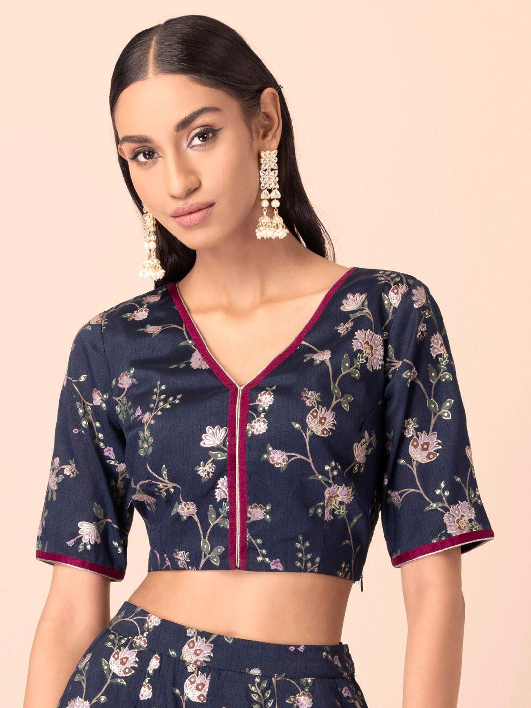 indya navy blue floral print crop top