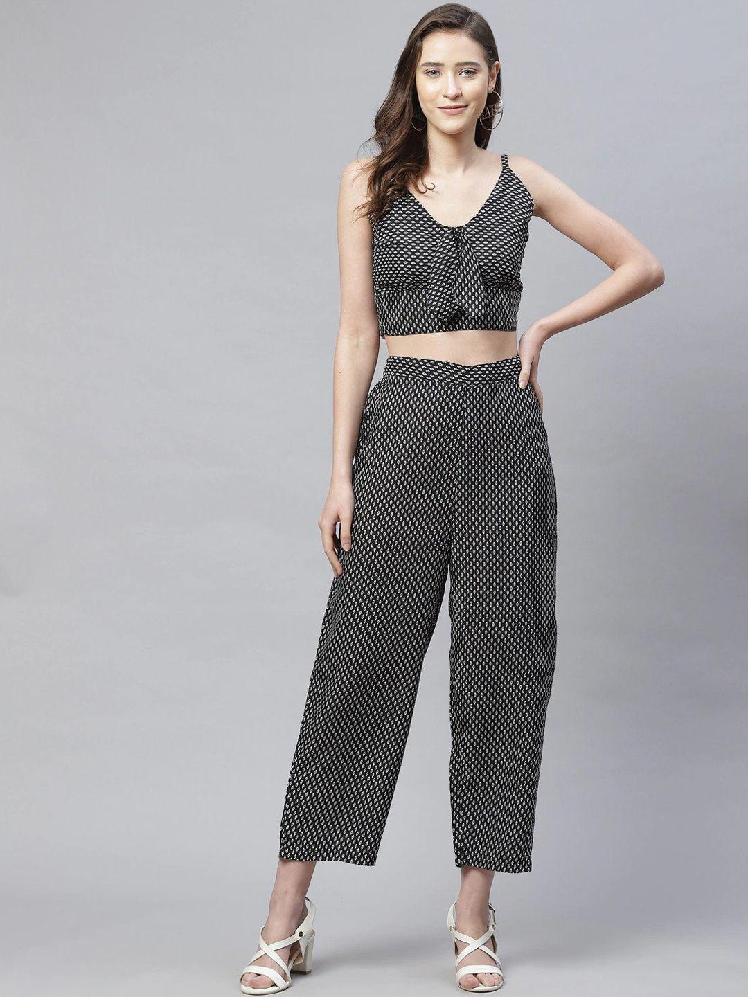 sirikit women black printed top with trousers