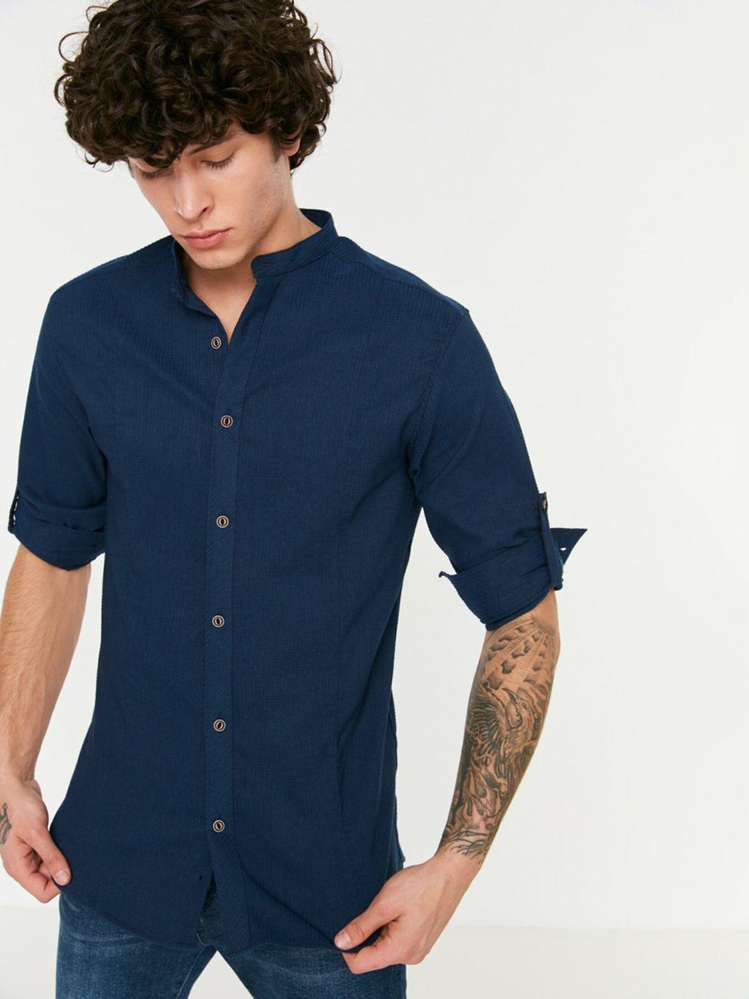 trendyol men navy blue casual shirt