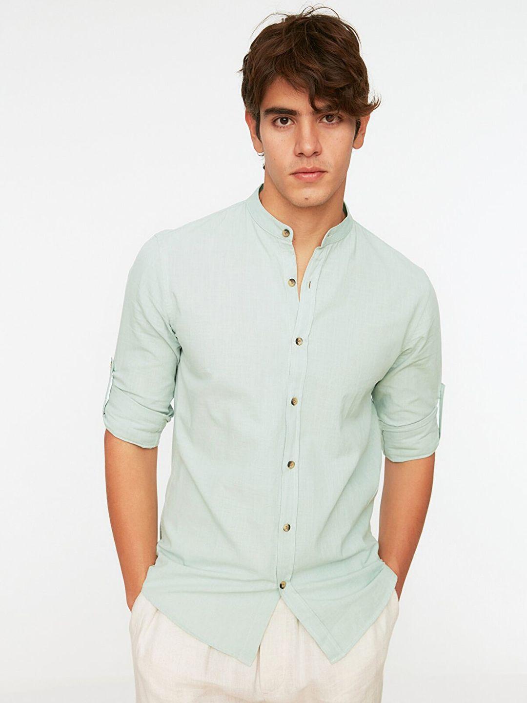 trendyol men sage green casual shirt