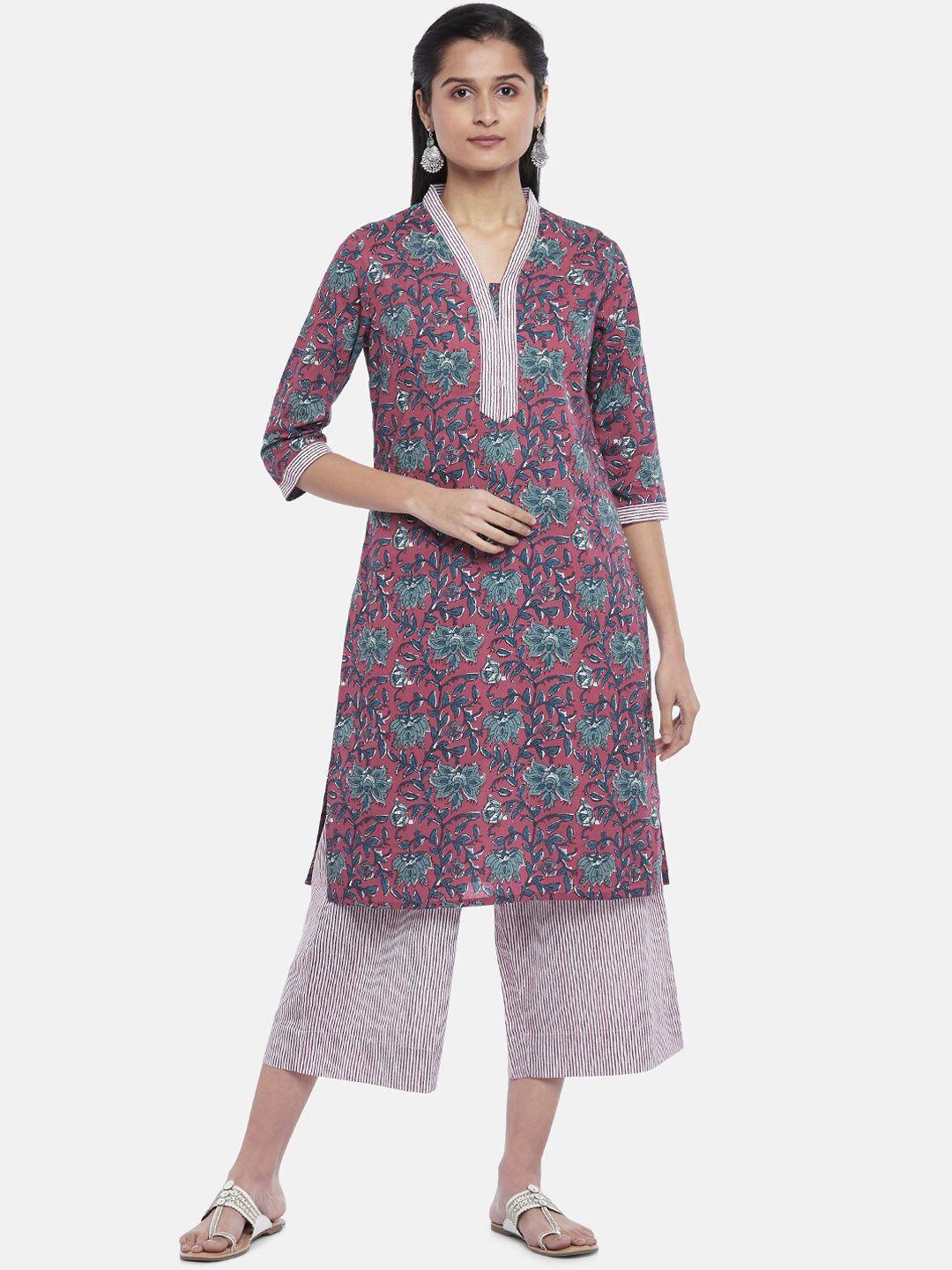 rangmanch by pantaloons pink printed pure cotton kurta with trousers & with dupatta