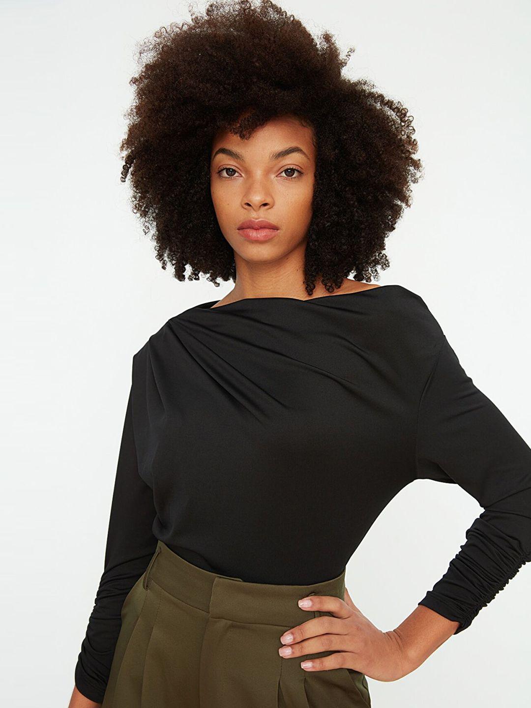 trendyol women black one shoulder top