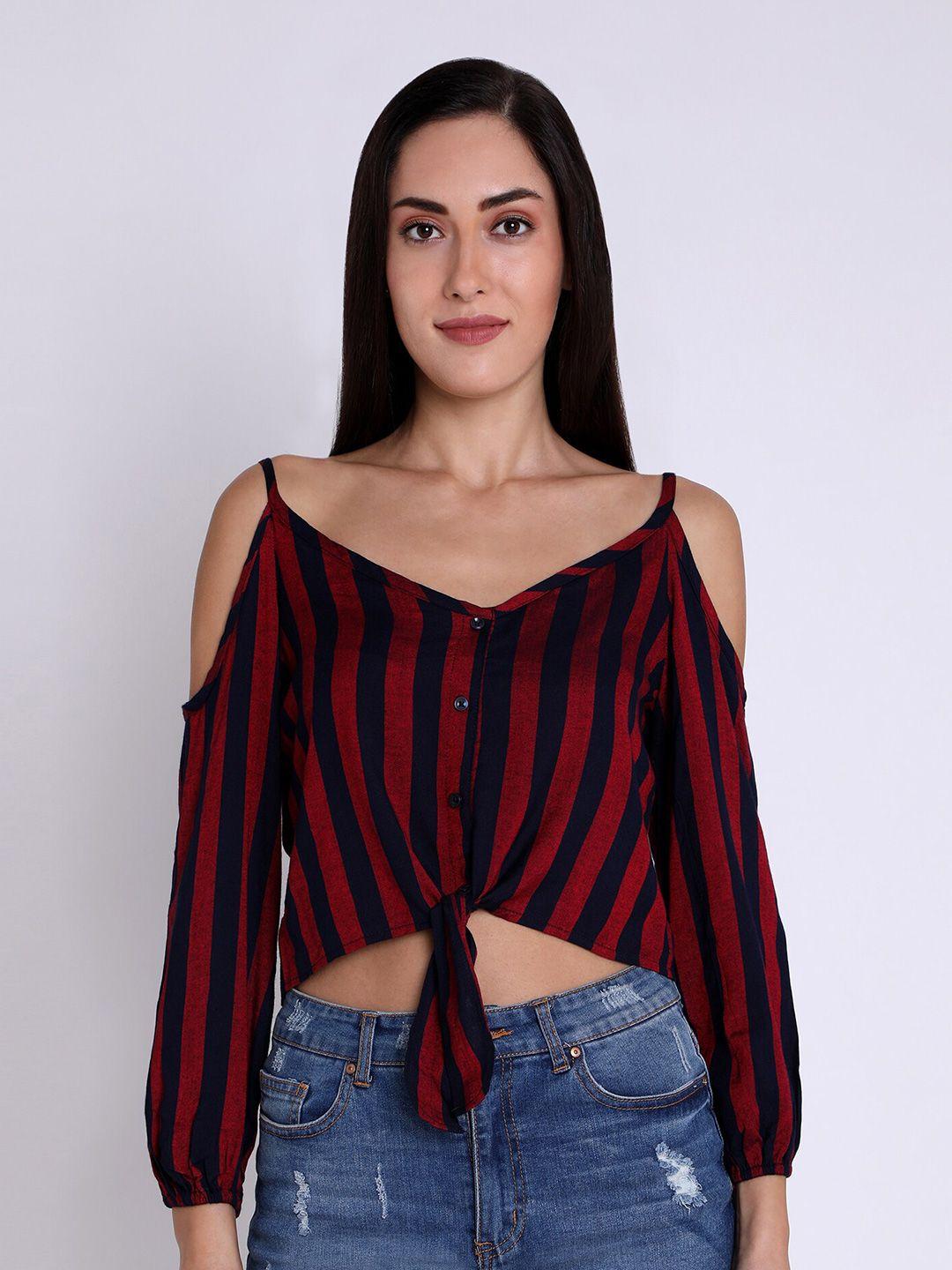 chimpaaanzee women maroon & black striped crop top