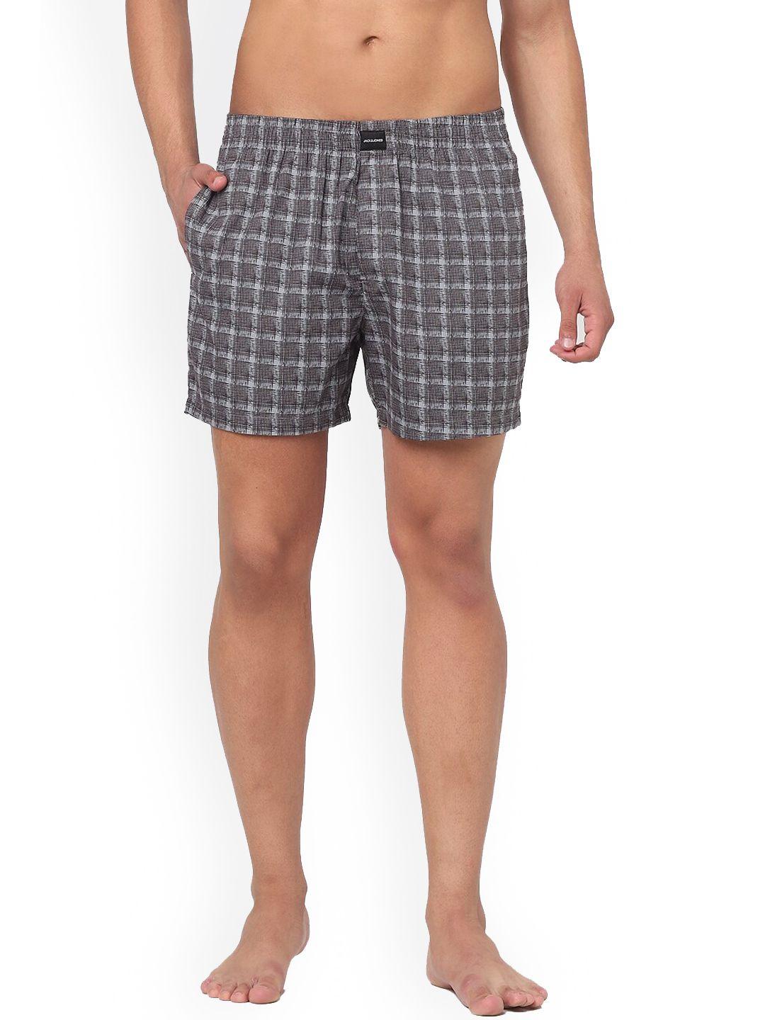 jack & jones men grey & black printed pure cotton boxers 225945601