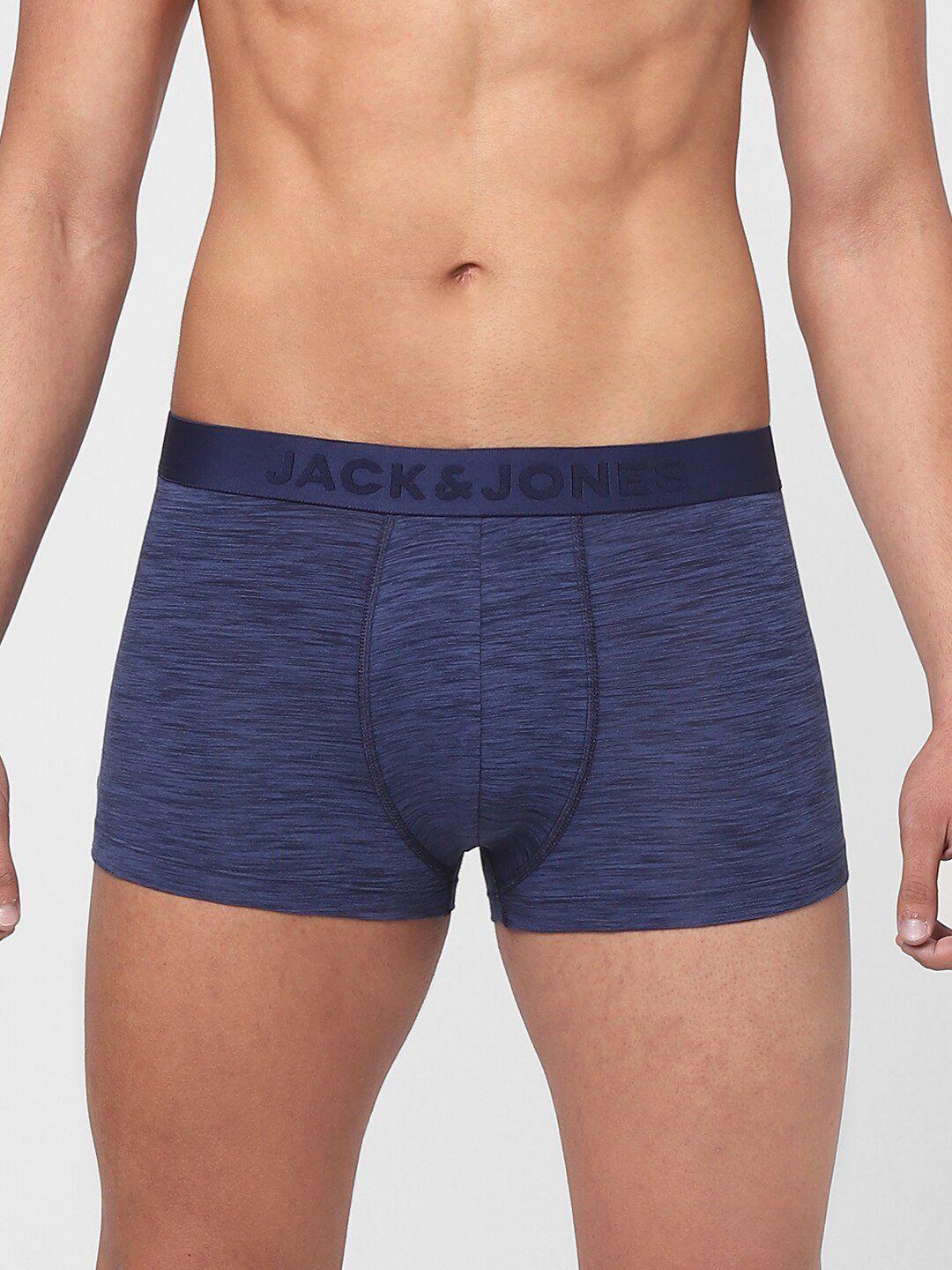 jack & jones men navy blue self-design cotton trunk 116800901