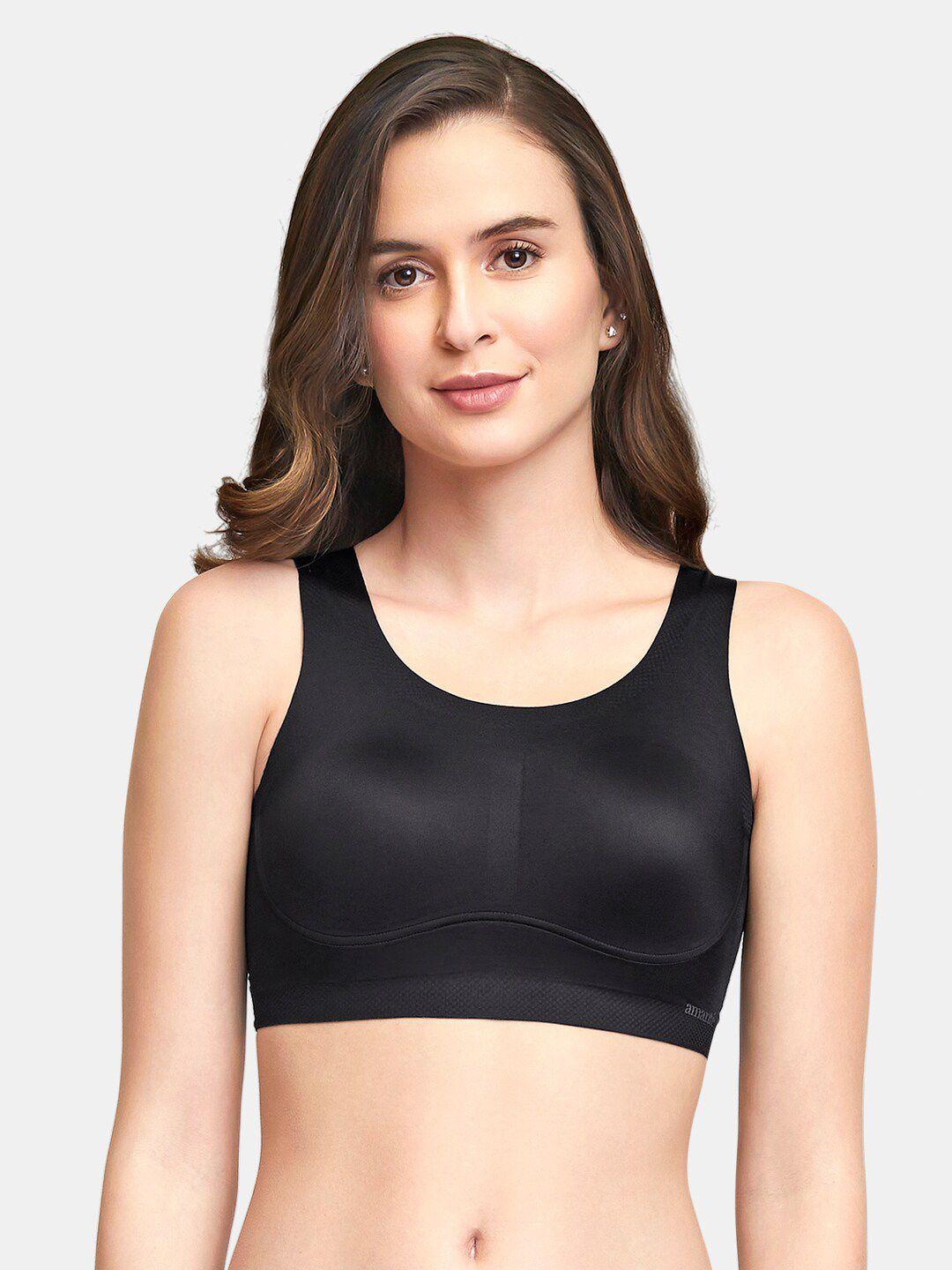 amante black solid non-padded non-wired full coverage slipon bra - bra83301