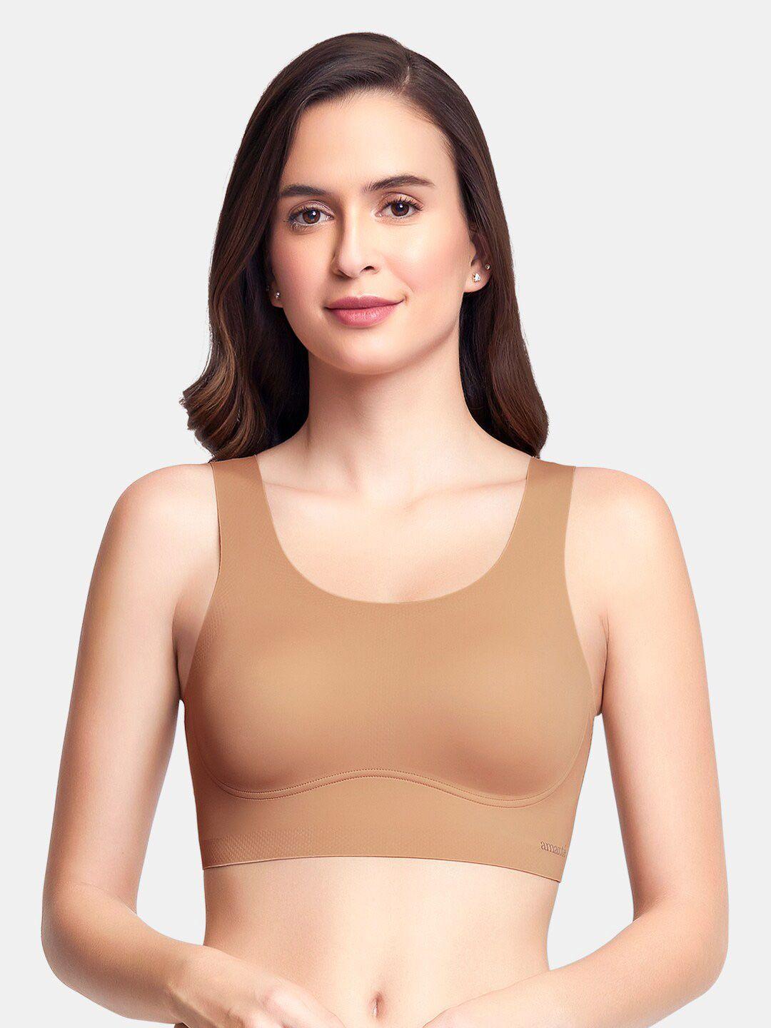 amante beige solid non-padded non-wired full coverage slipon bra - bra83301