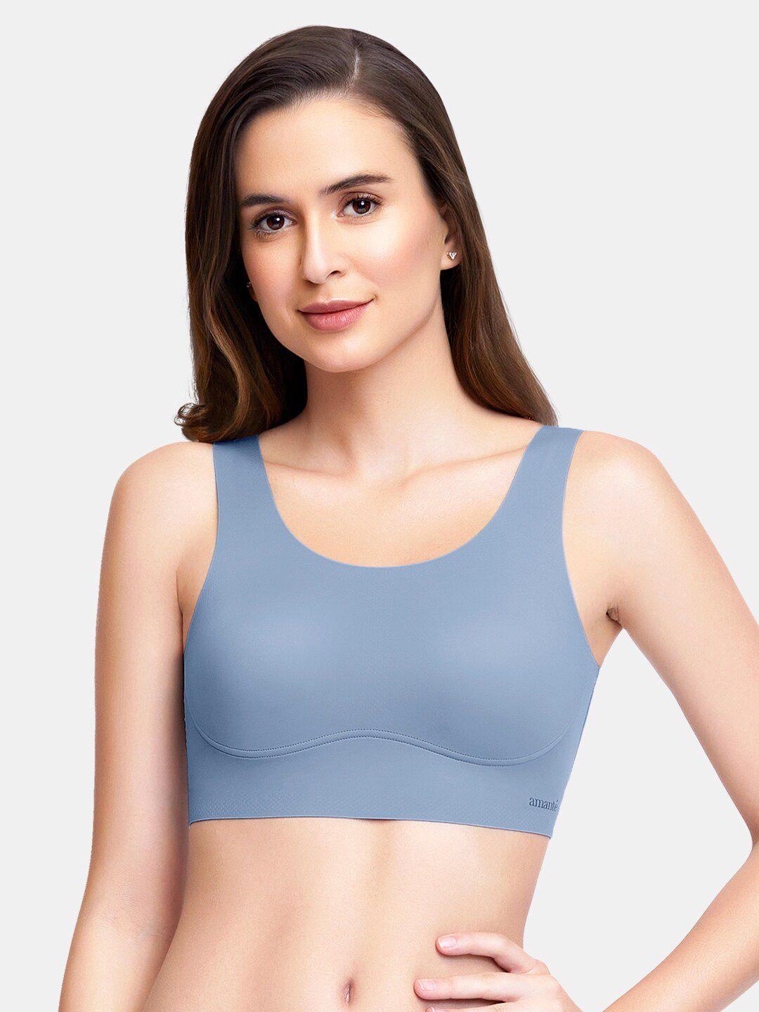 amante blue solid non-padded non-wired full coverage slipon bra - bra83301