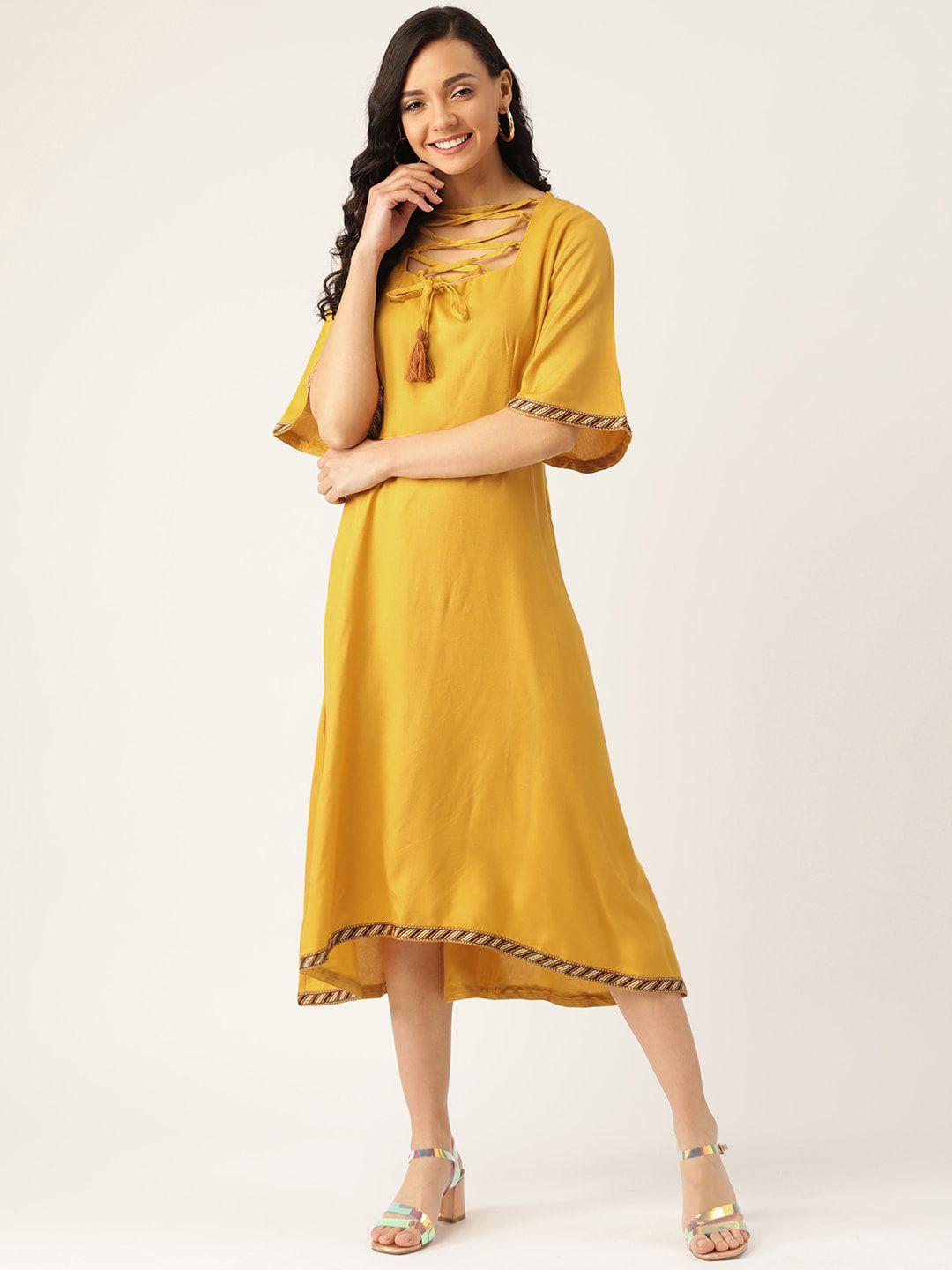 dodo & moa orange a-line midi dress