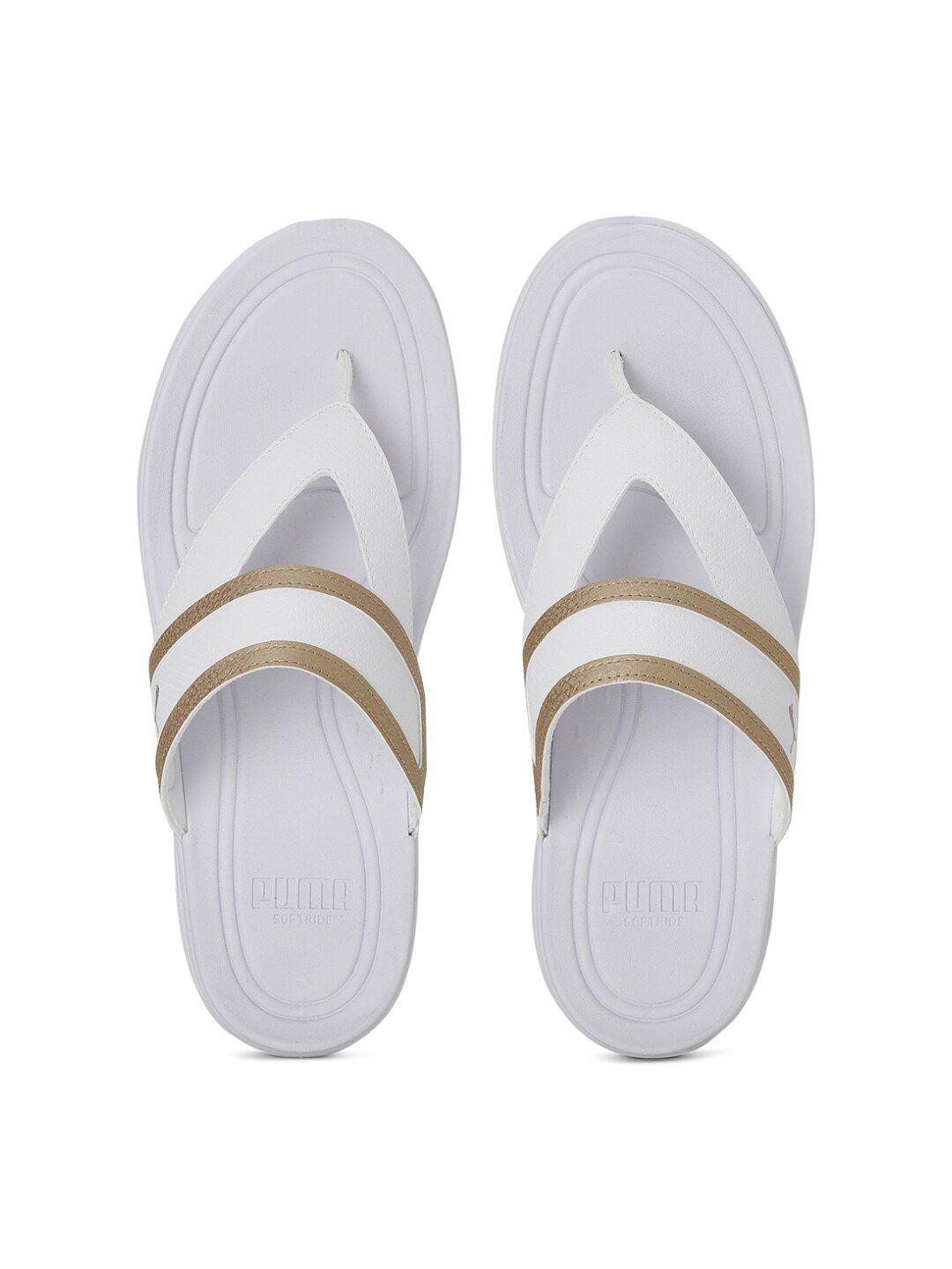 puma women white solid t-strap flats