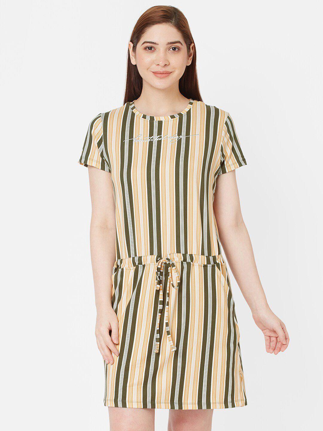 sweet dreams women green & mustard striped nightdress