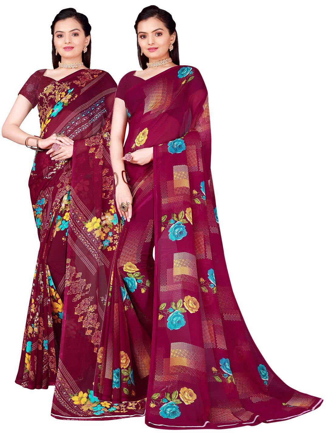 saadhvi  pack of 2 maroon & blue floral georgette saree