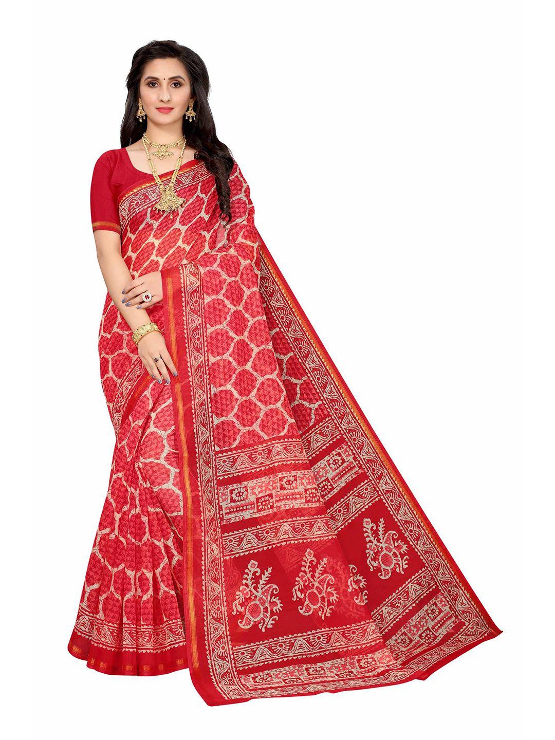 aadvika red & gold-toned linen blend  saree