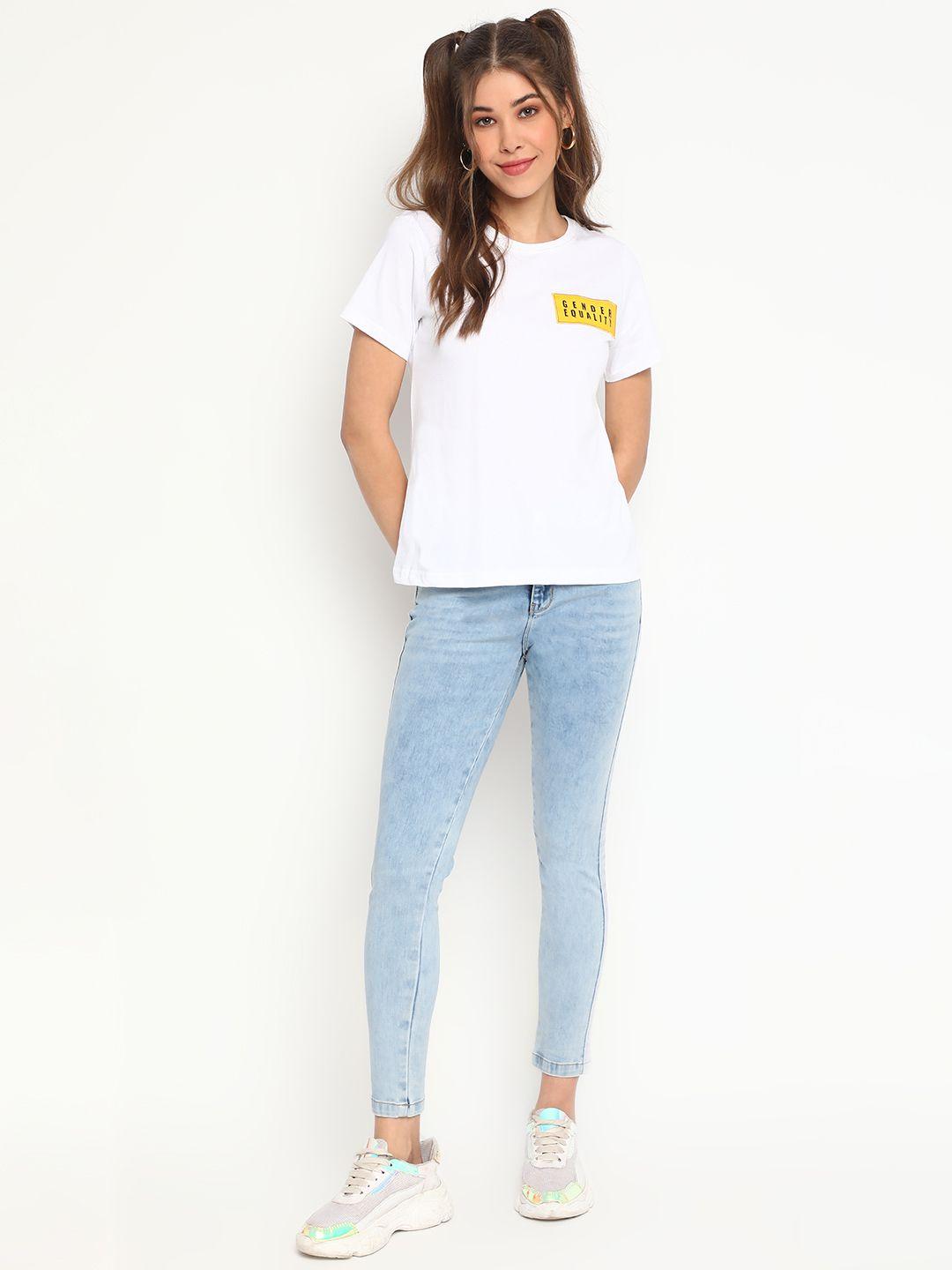 belliskey women white & yellow t-shirt