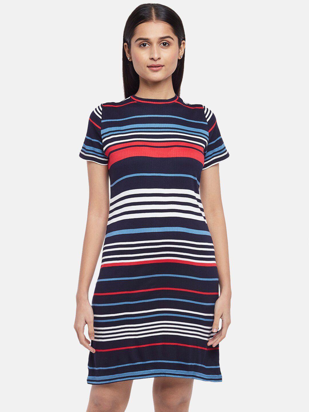 people navy blue & white striped t-shirt dress