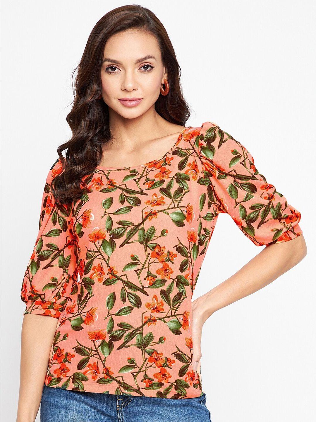 uptownie lite orange & green floral print top