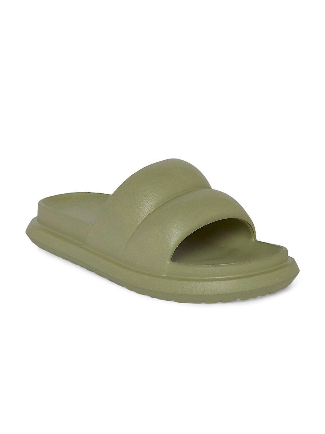 forever glam by pantaloons women olive green rubber sliders