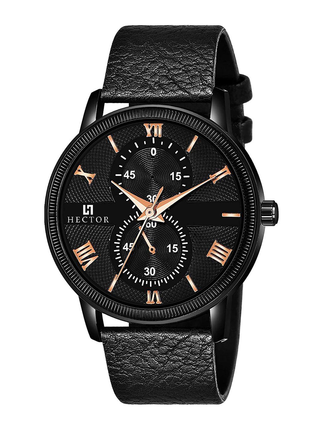 hector men black dial & black straps analogue watch hc18