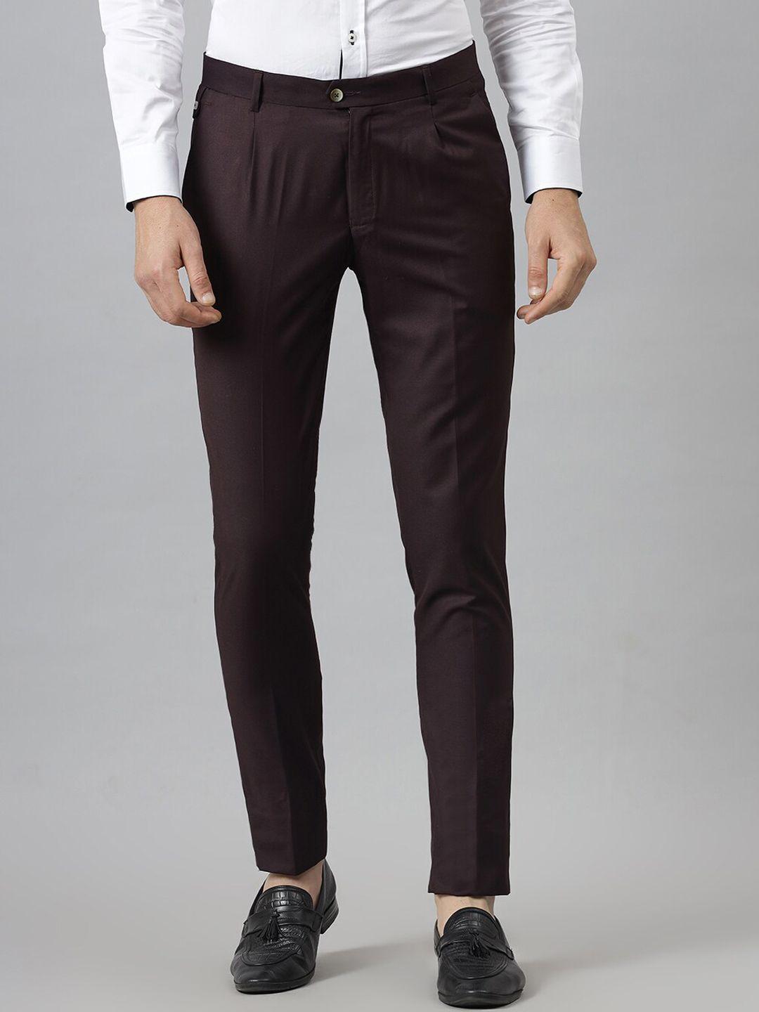 mr button men burgundy slim fit trousers