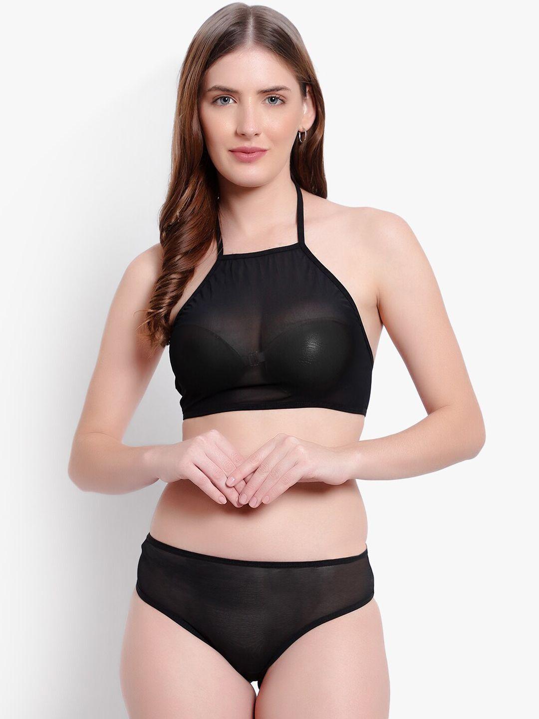 bruchi club women black solid lingerie set brc-ls-040522