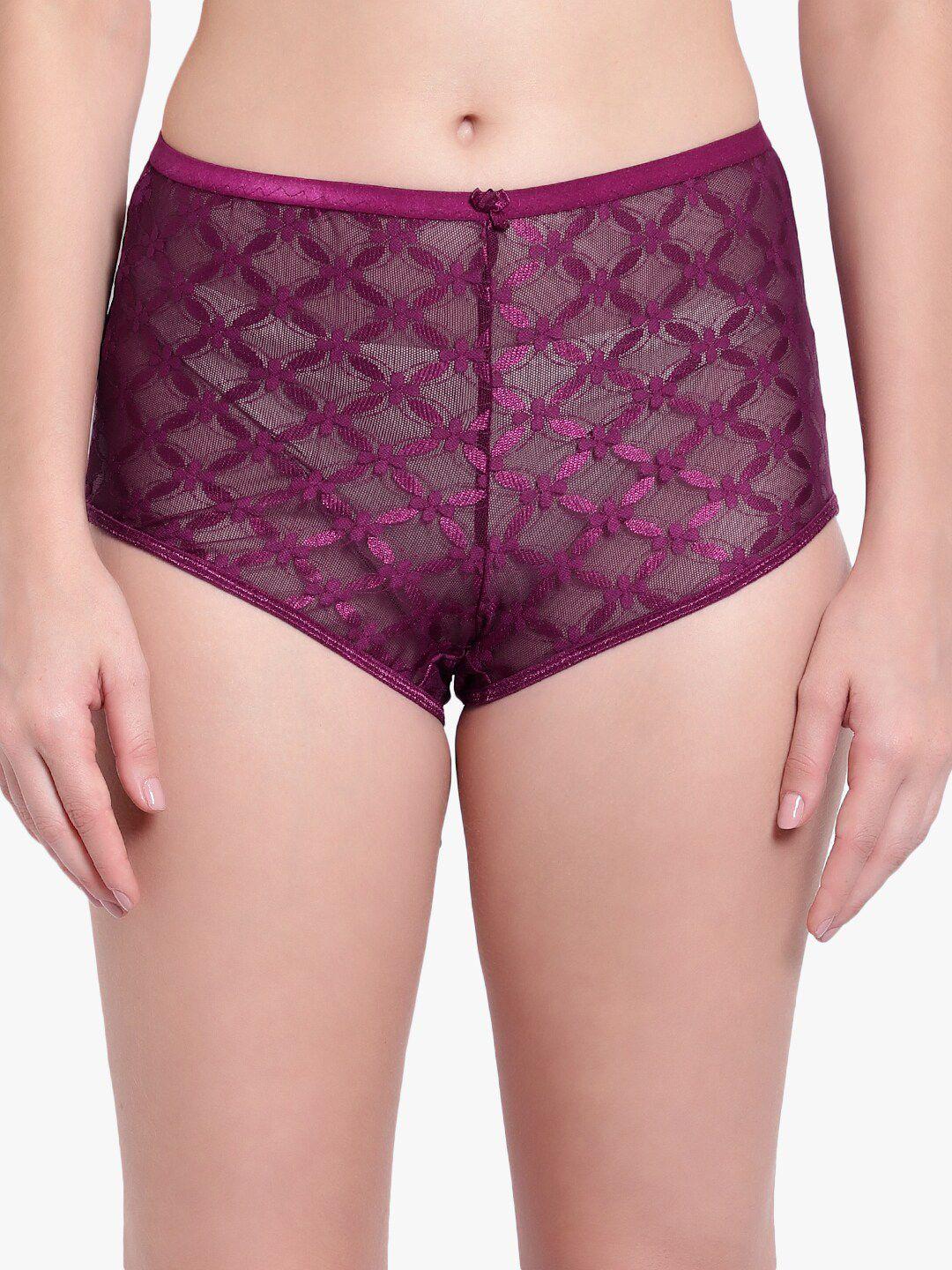 bruchi club women purple self-design mid-rise boyshorts briefs