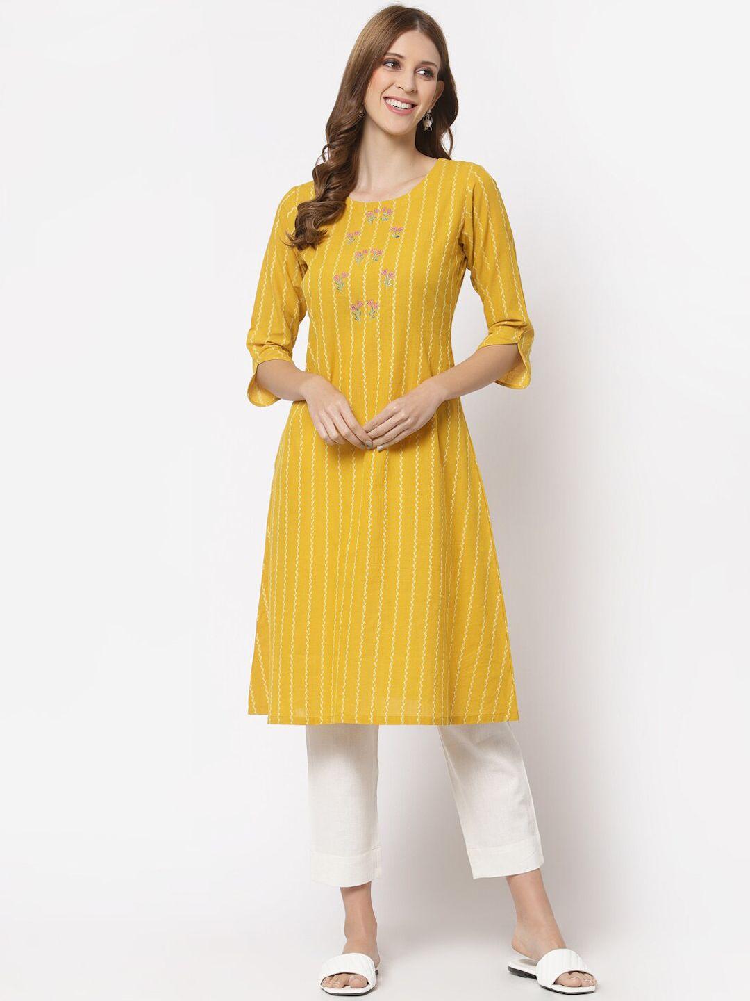 kami kubi women yellow printed pure cotton kurta