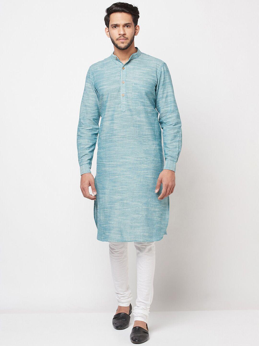 fabindia men green solid cotton kurta