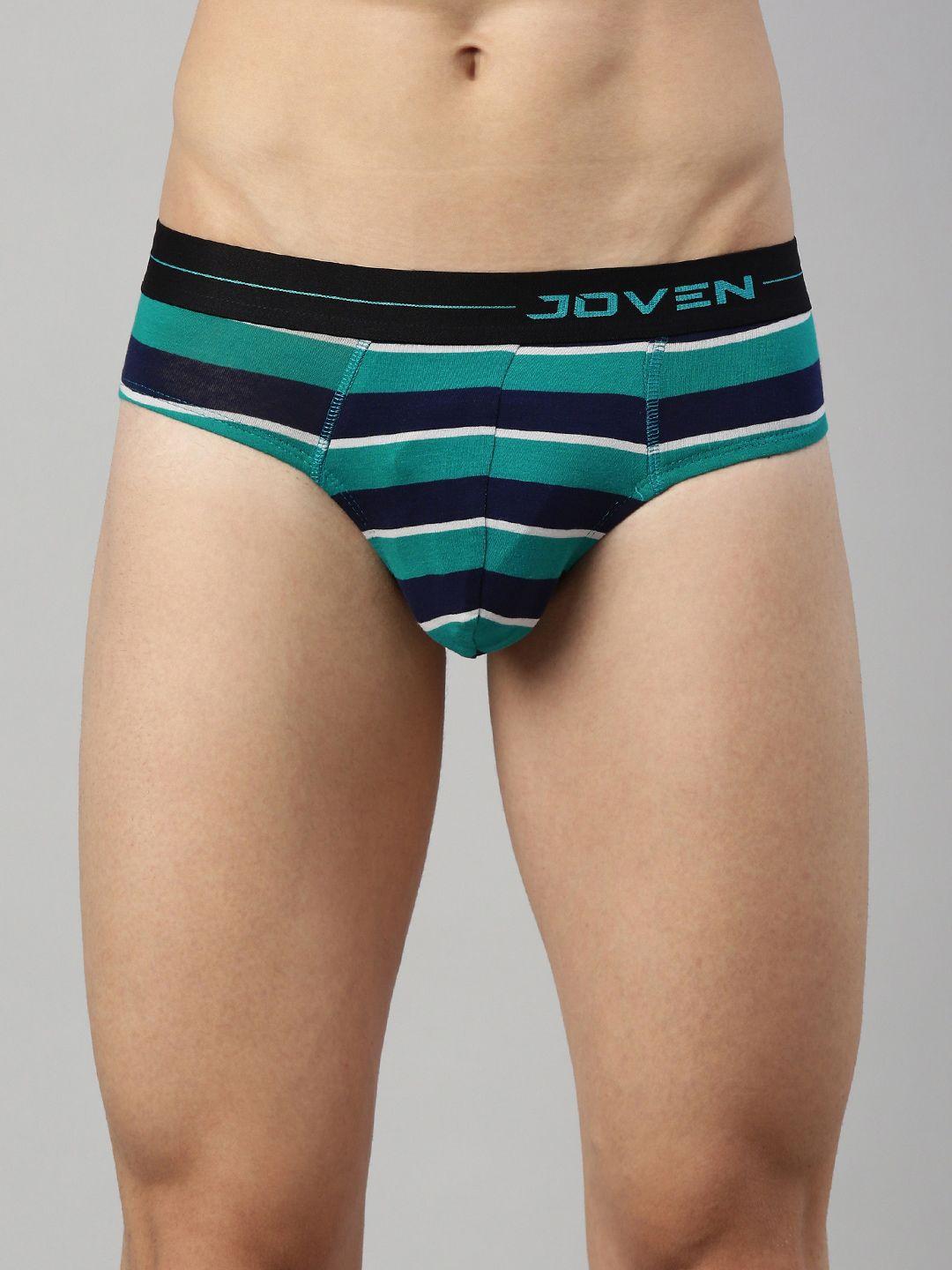 joven men navy blue & sea green striped anti-odour cotton basic brief byd01