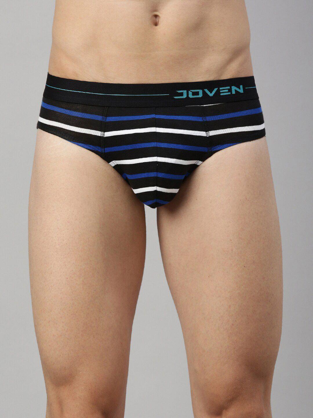 joven men navy blue & white striped printed basic briefs