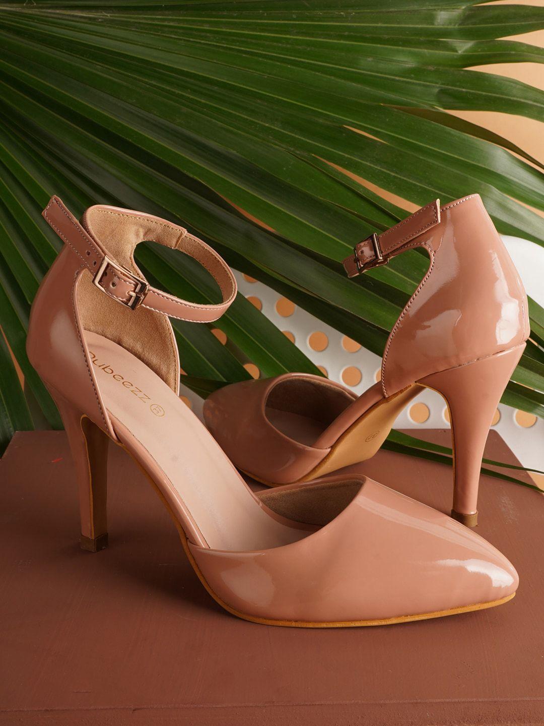 rubeezz peach-coloured party stiletto pumps with buckles