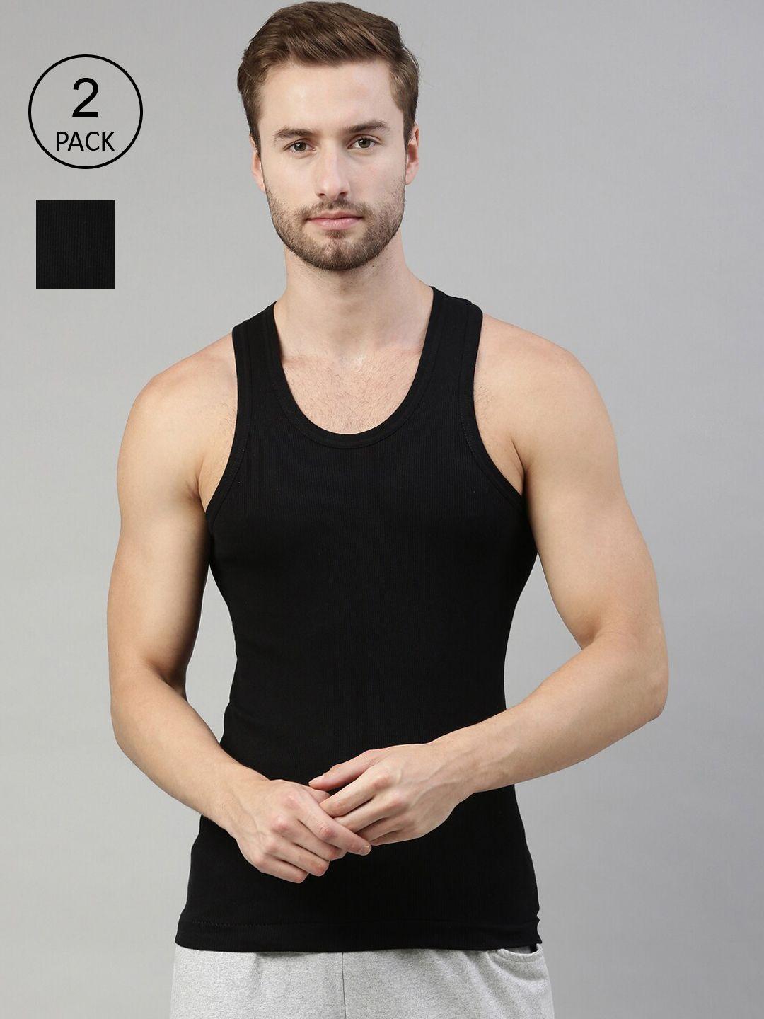 dixcy scott men pack of 2 solid combed cotton gym vests