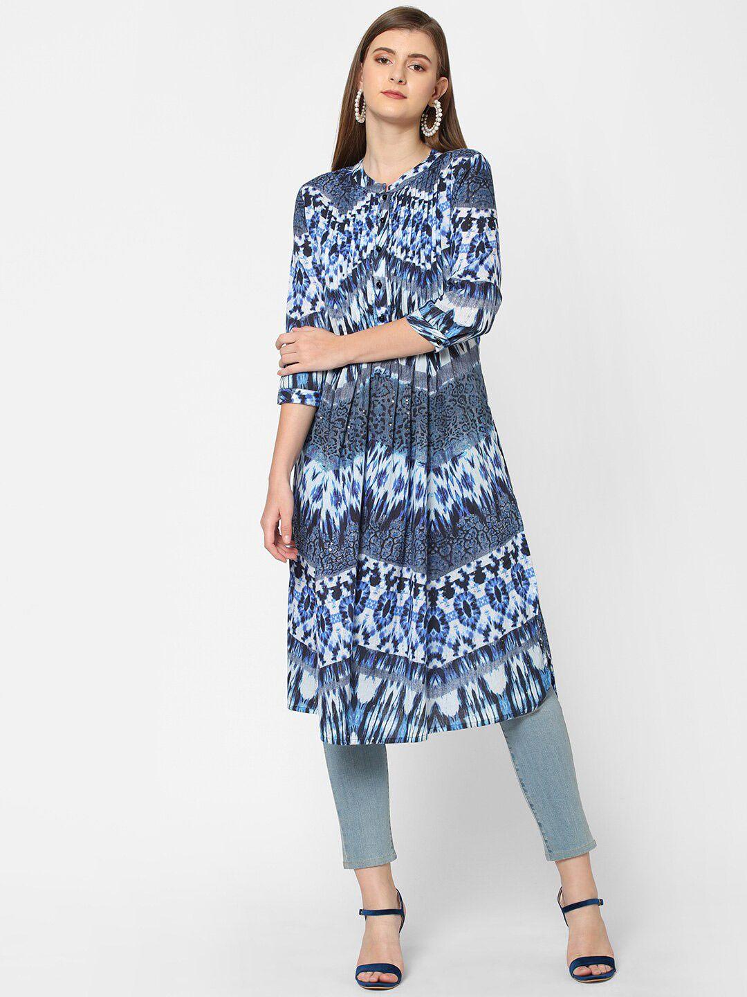 cloth haus india women blue & white printed kurta