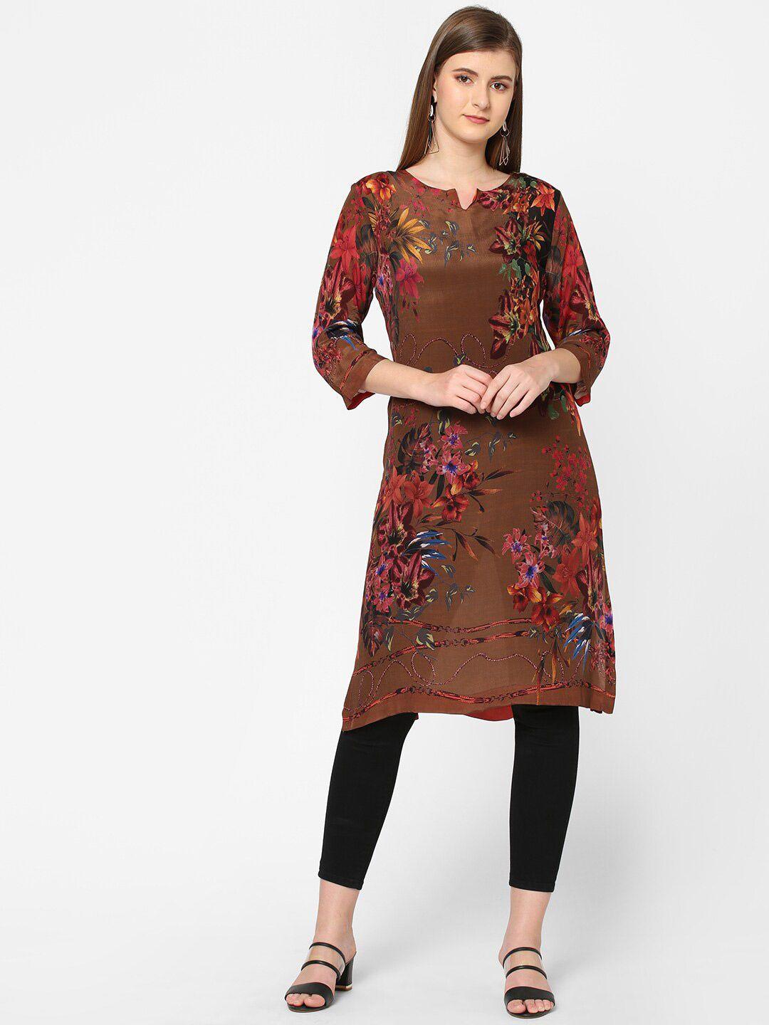 cloth haus india women brown floral printed kurta