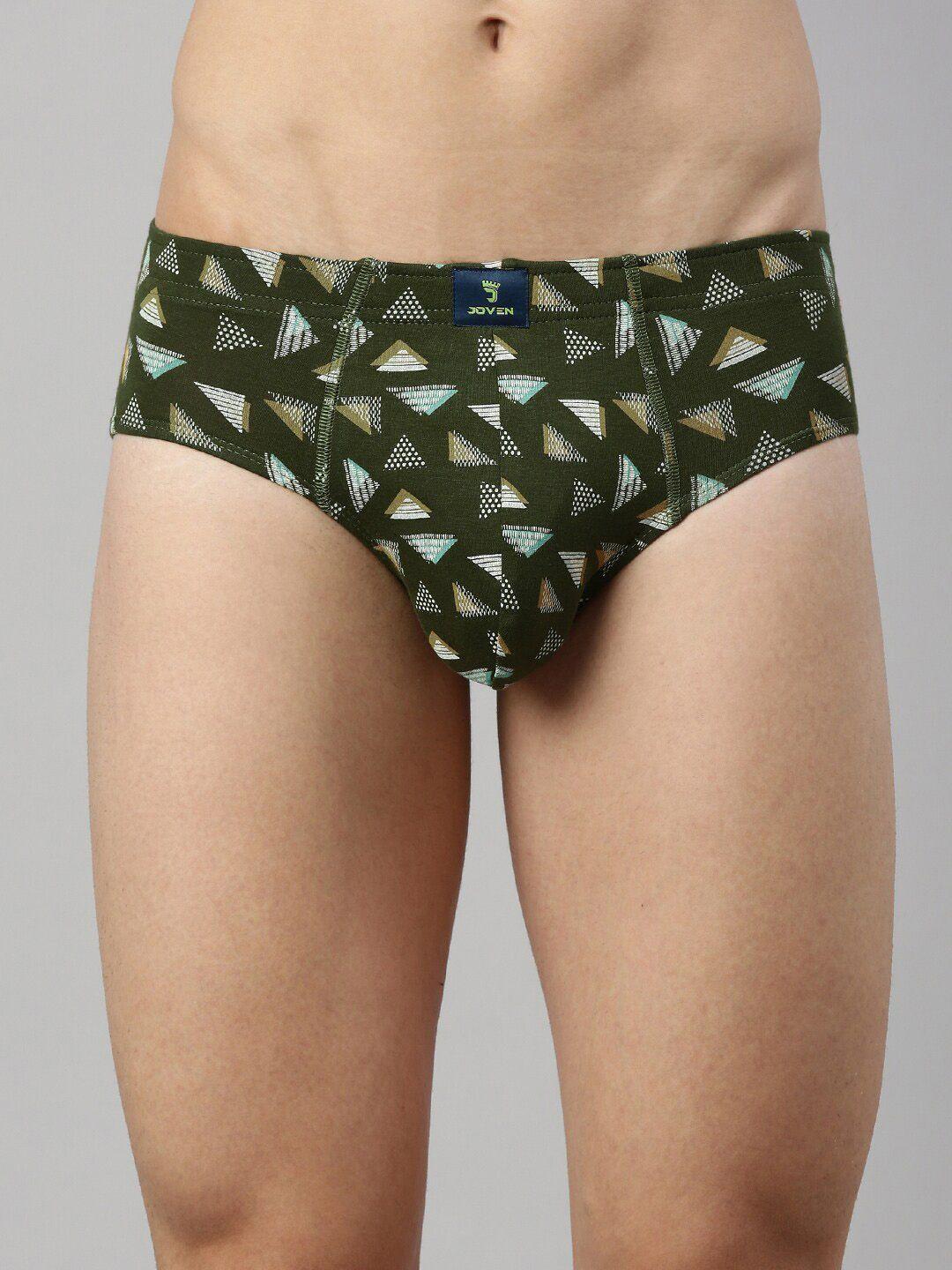 joven men olive green & white printed basic briefs