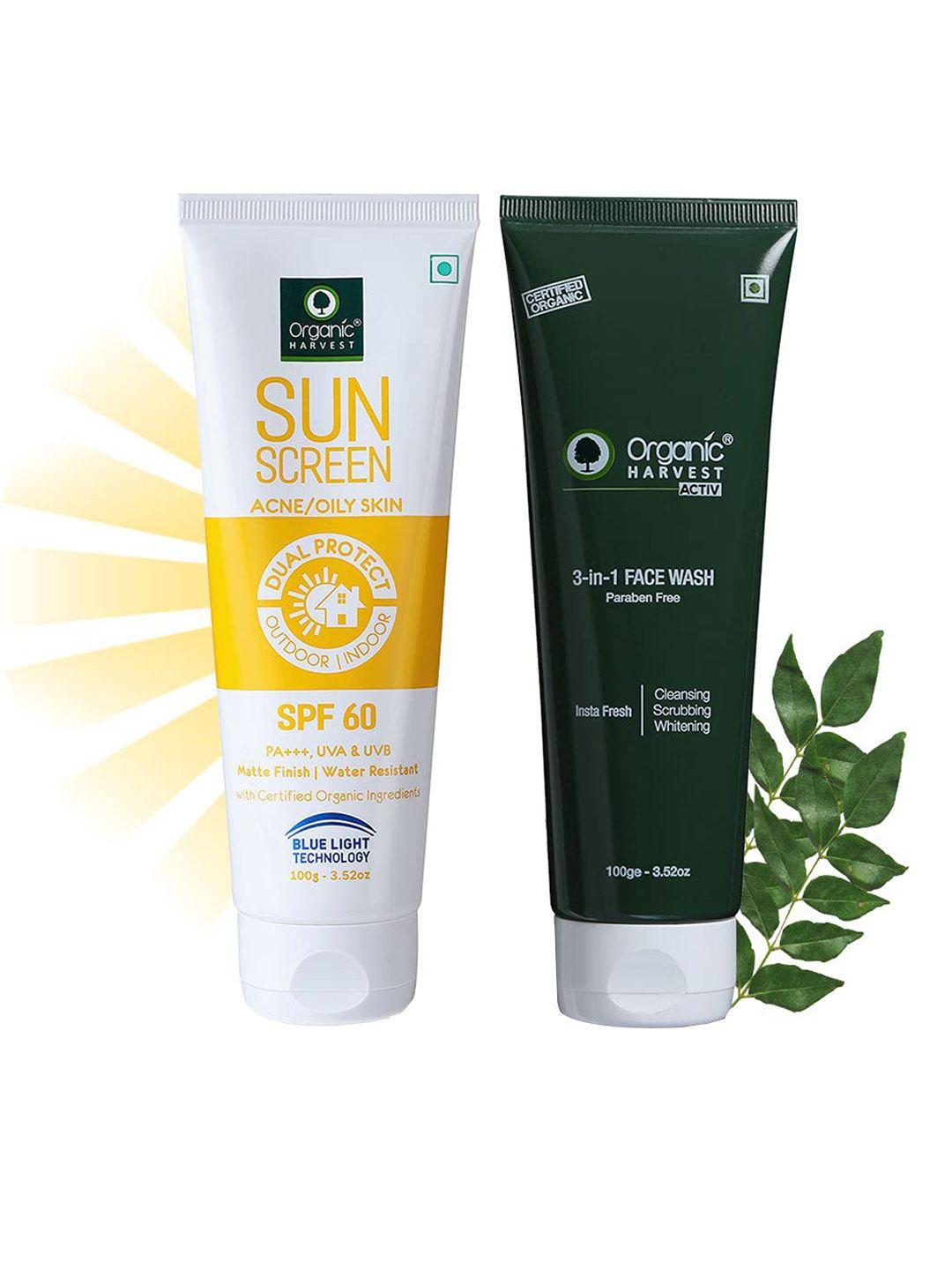 organic harvest 3-in-1 face wash & sunscreen spf60 combo for oily skin - 100g each